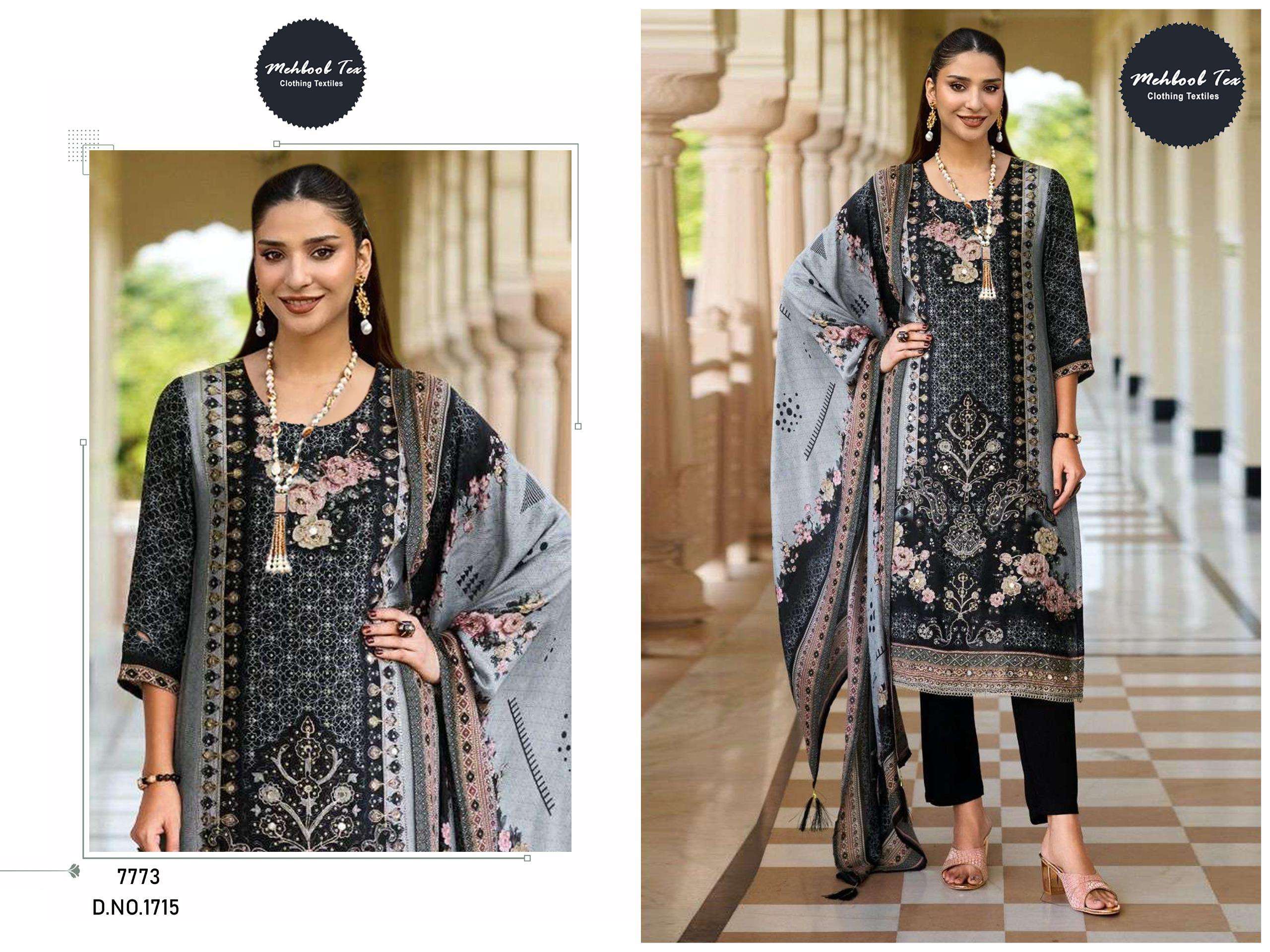 MEHBOOB TEX DESIGN NO - 1715 PURE VISCOSE MUSLIN DIGITAL PRINT AARI HANDWORK PAKISTANI SUIT