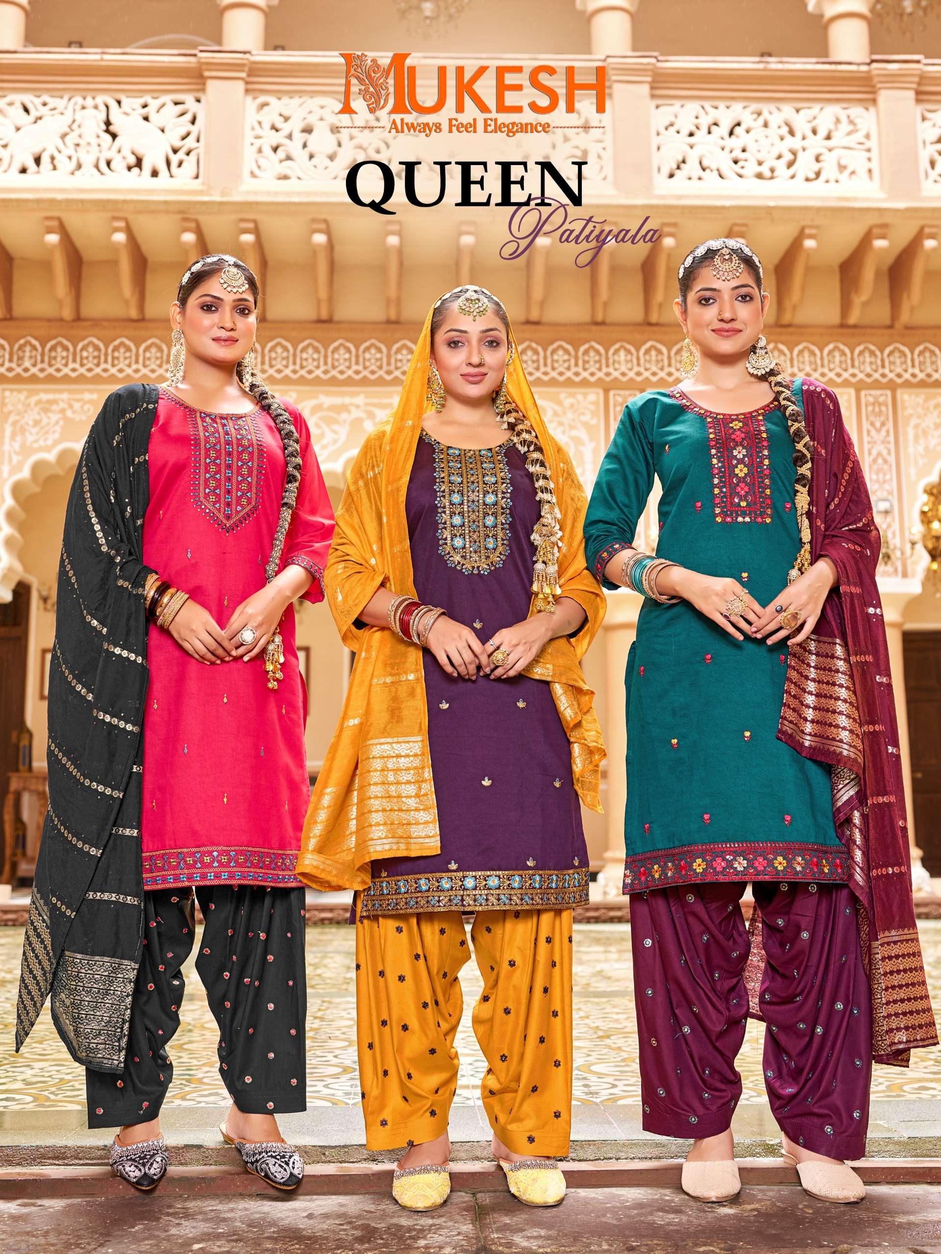 MUKESH QUEEN PATIYALA SILK WITH EMBROIDERY WORK 3PCS SET COLLECTION 