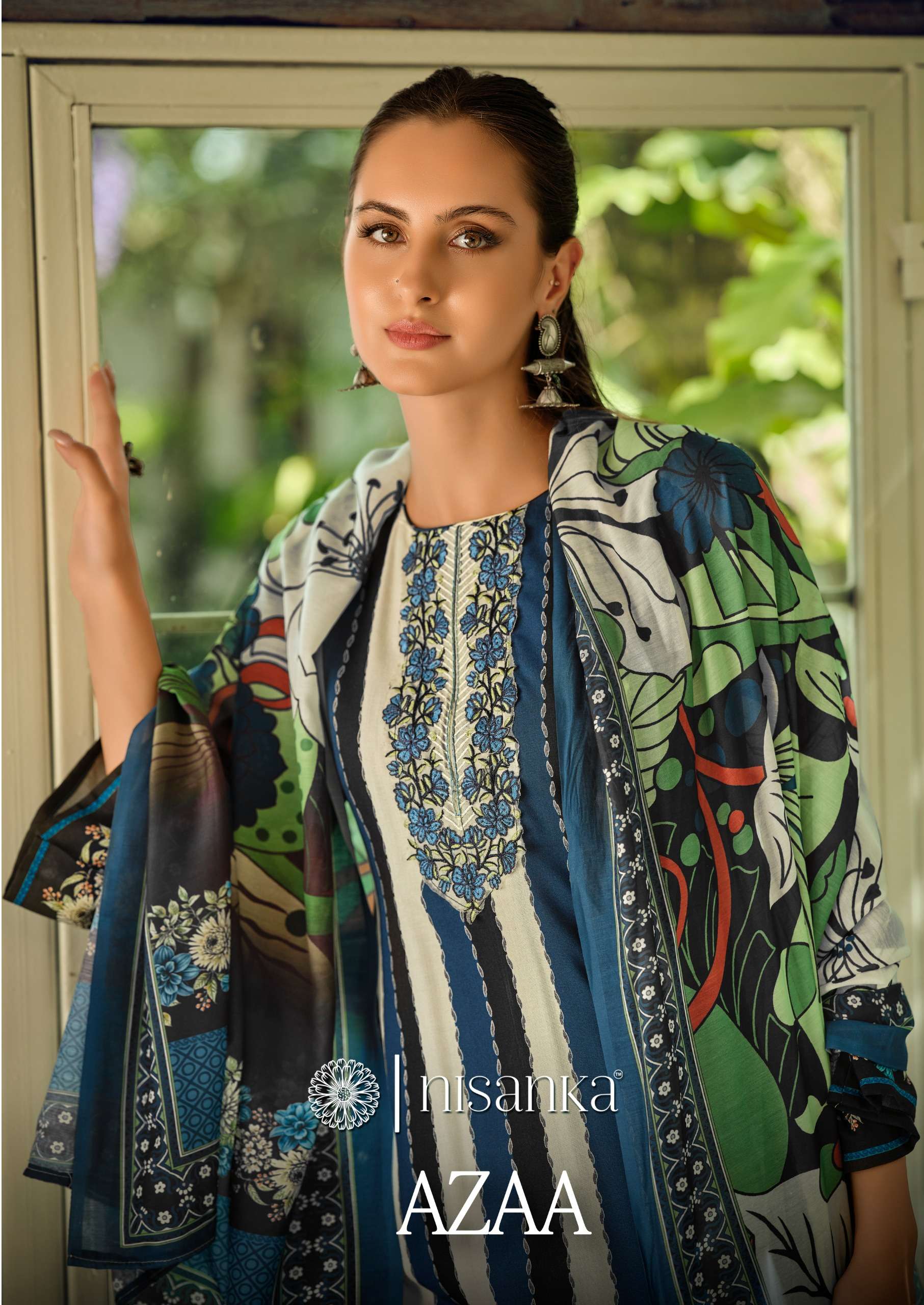 THE HERMITAGE SHOP AZAA JAM SATIN DIGITAL PRINT WITH EMBROIDERY WORK SUIT