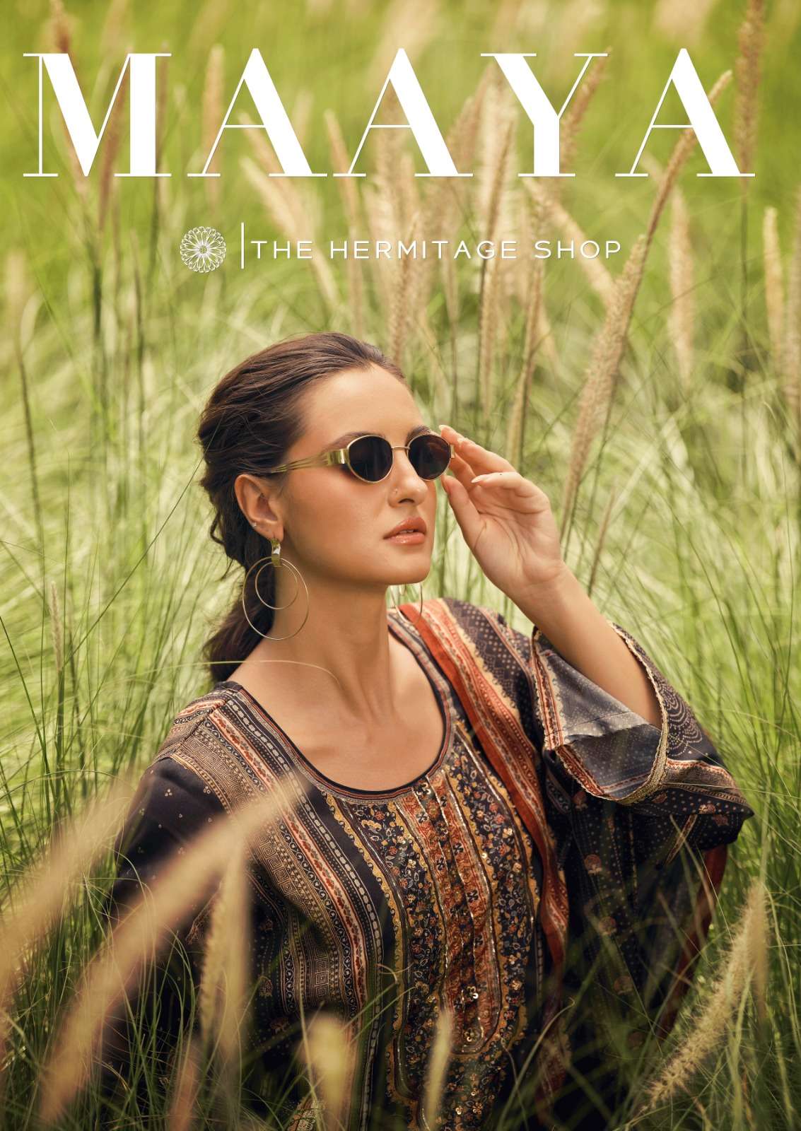 THE HERMITAGE SHOP MAAYA SATIN DIGITAL PRINT WITH HAND WORK DESIGNER SUIT