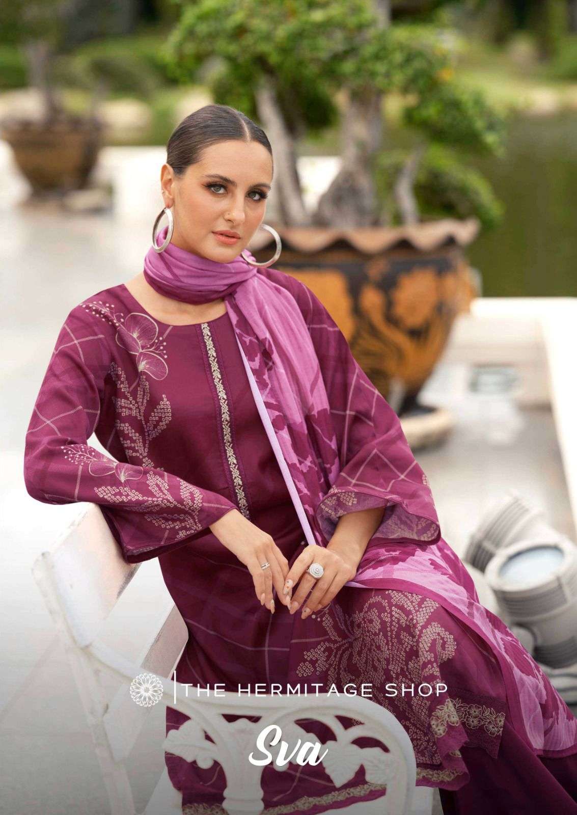 THE HERMITAGE SHOP SVA LAWN COTTON DIGITAL PRINTS WITH EMBROIDERY WORK SUIT