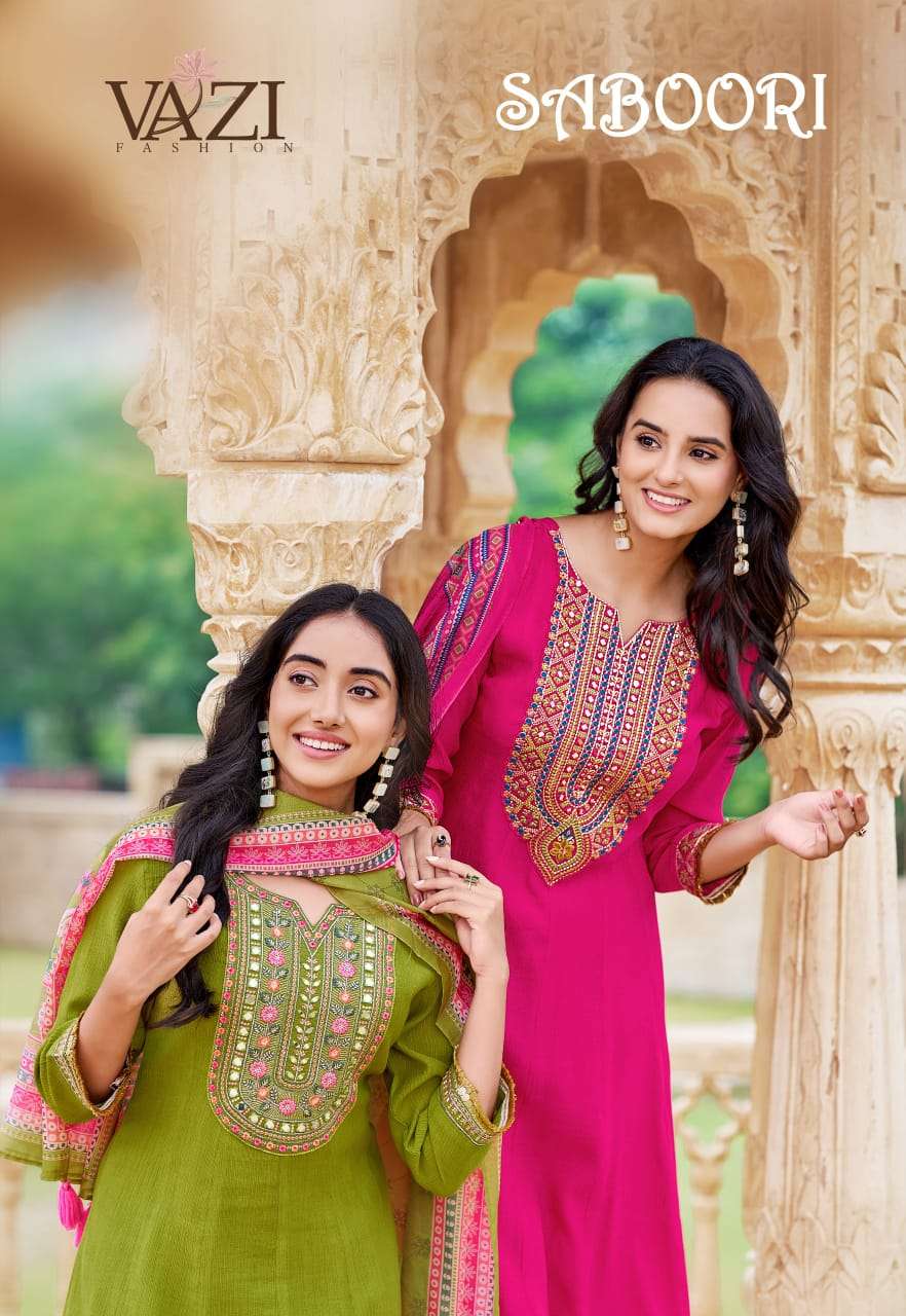 VAZI FASHION SABOORI VISCOSE FANCY DESIGNER WORK READY MADE LADIES SUIT