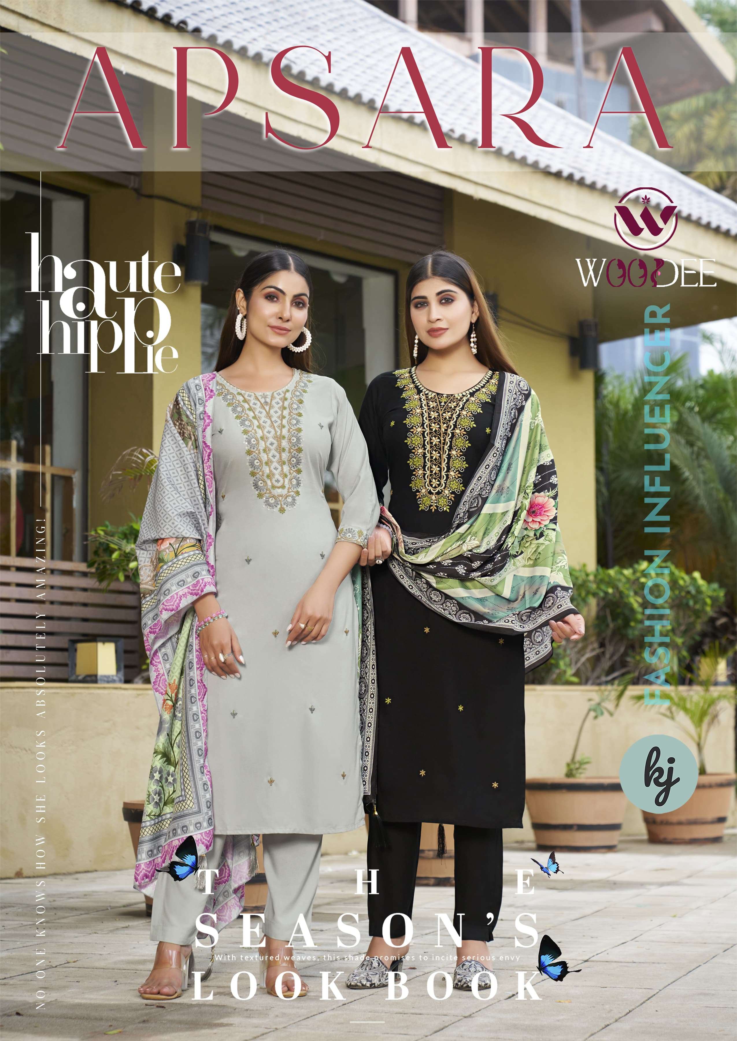 WOODEE APSARA RAYON FANCY EMBROIDERIES WORK LADIES KURTI BOTTOM AND DUPATTA SET 