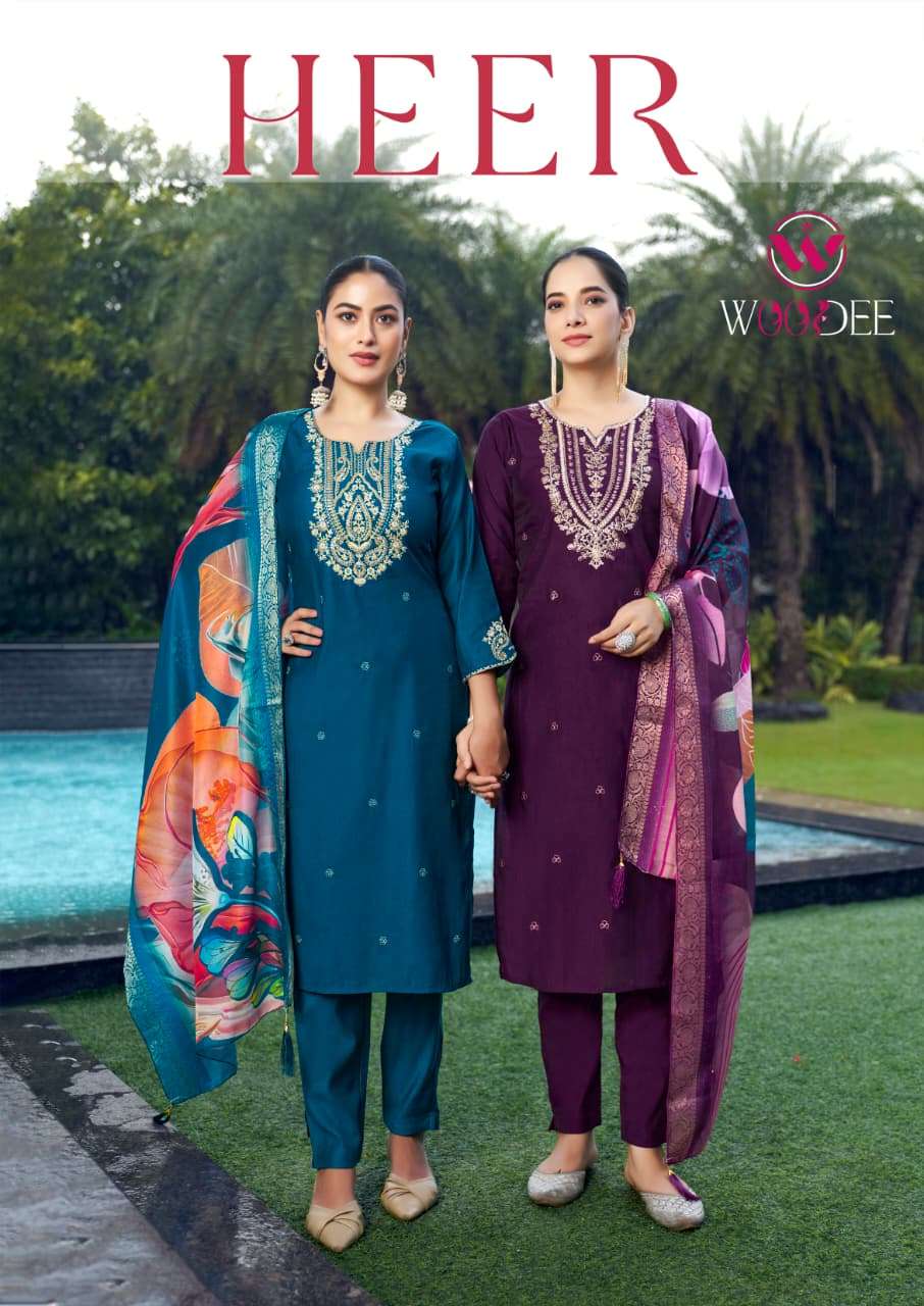 WOODEE HEER VISCOSE SILK FANCY EMBROIDERIES WORK LADIES 3PCS SET 