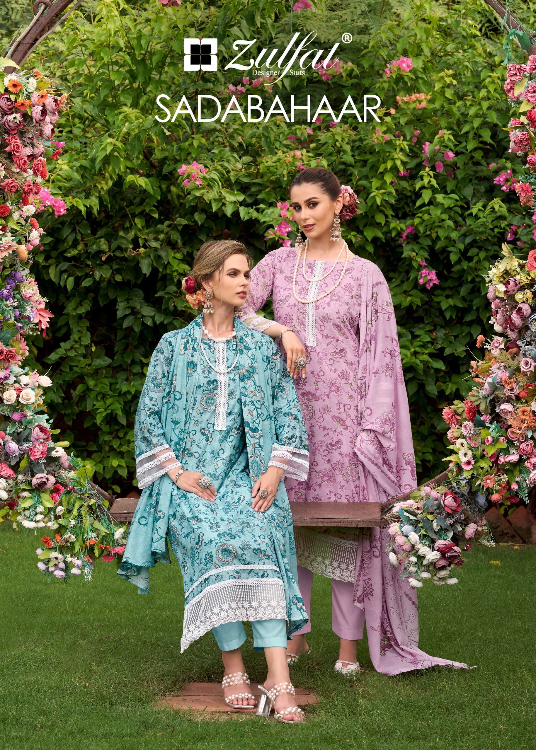 ZULFAT DESIGNER SUITS SADABAHAAR COTTON DIGITAL PRINTS WITH FANCY WORK SUIT