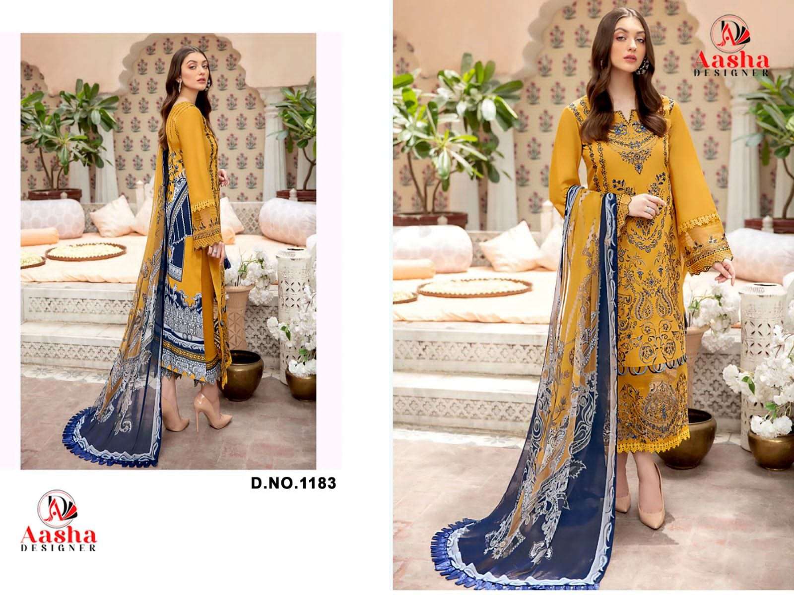AASHA DESIGNER DESIGN NO - 1183 PURE COTTON PRINT HEAVY SELF EMBROIDERED PAKISTANI SALWAR SUIT