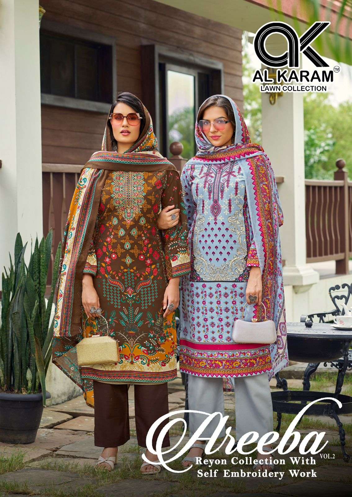 AL KARAM AREEBA VOL 2 RAYON PRINT WITH FANCY EMBROIDERY WORK SUIT