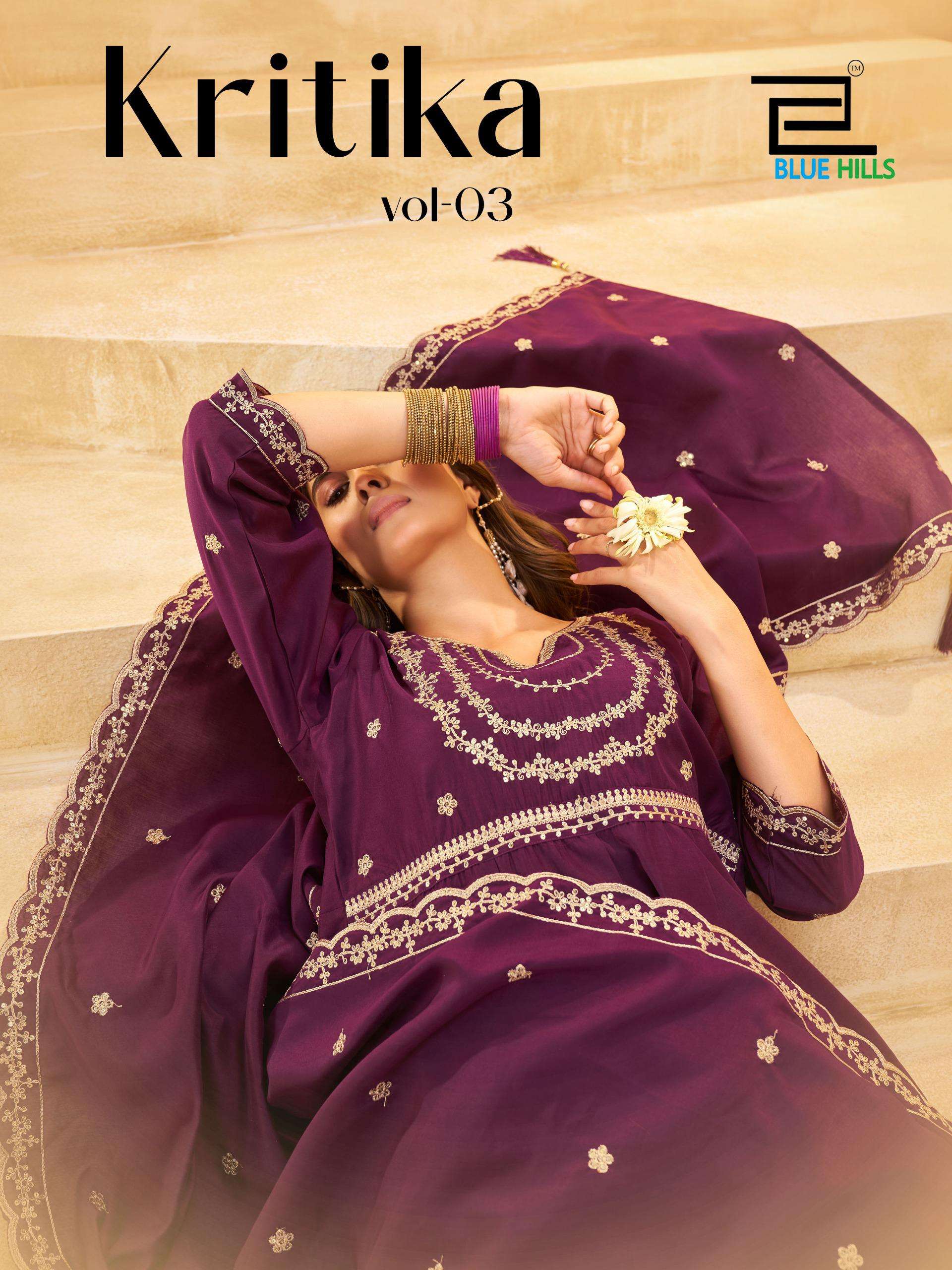 BLUE HILLS KRITIKA VOL 3 SILK WITH EMBROIDERY WORK ANARKALI STYLE 3PCS SET COLLECTION 