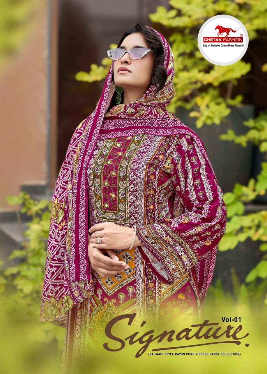 CHETAK FASHION SIGNATURE VOL 1 COTTON PRINT WITH FANCY WORK SUIT