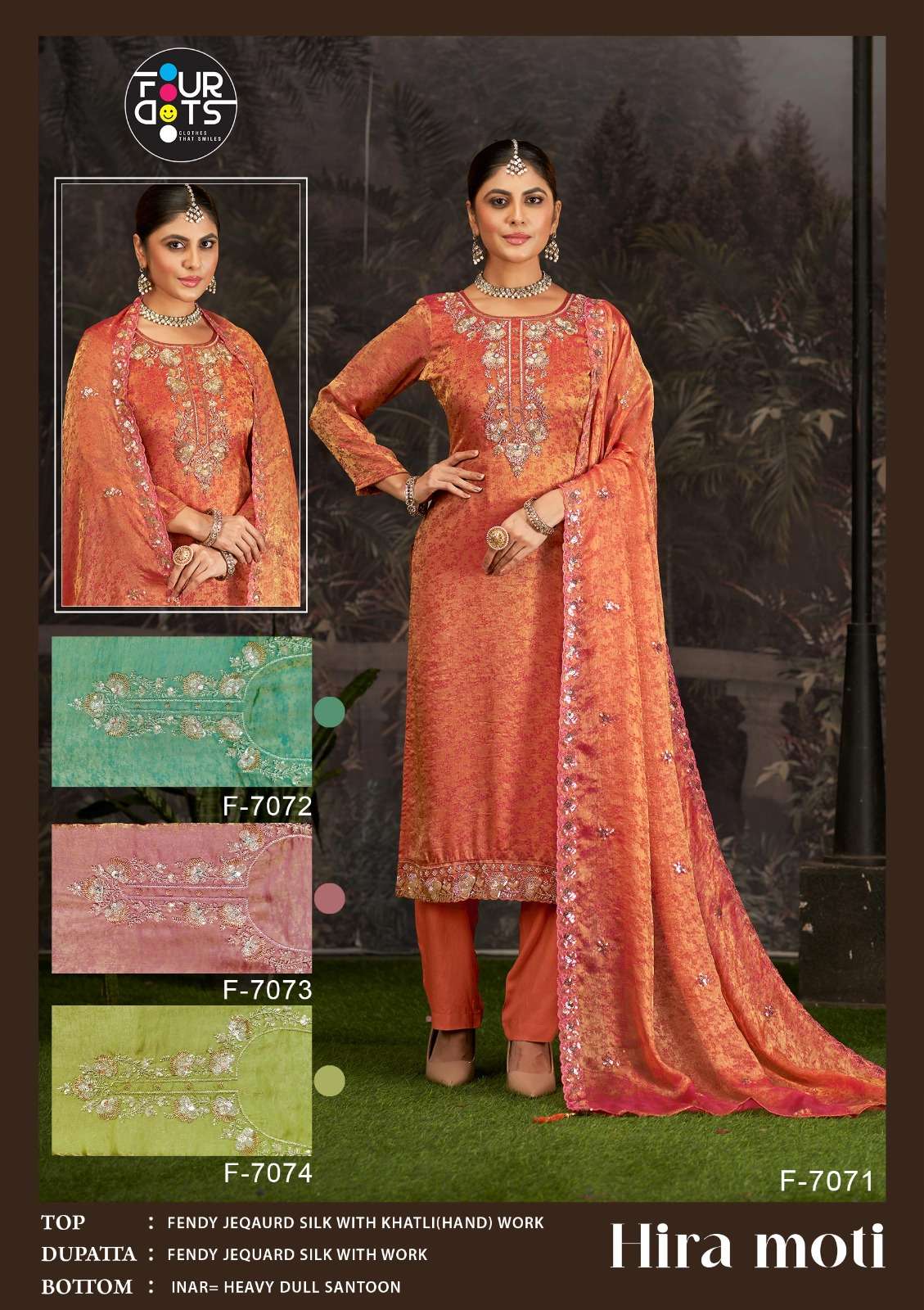 FOURDOTS HIRA MOTI SILK JACQUARD HAND WORK DESIGNER SUIT