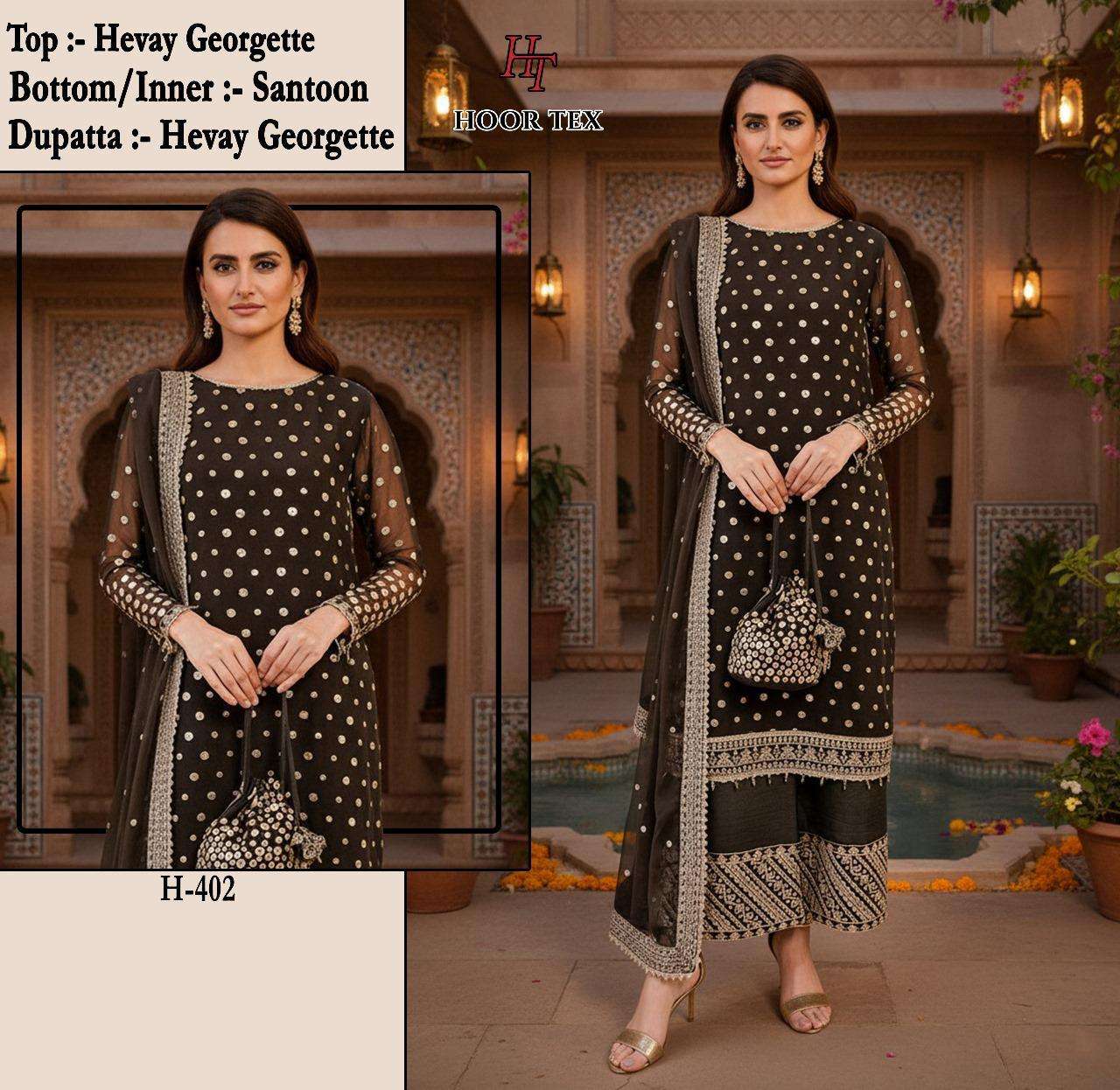 HOOR TEX DESIGN NO - H 402 FOX GEORGETTE READYMADE PAKISTANI SUIT