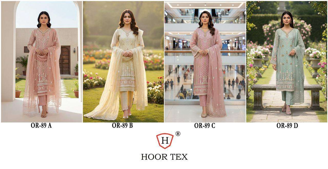 HOOR TEX DESIGN NO - OR-89 A-D HEAVY ORGANZA READYMADE PAKISTANI SUIT 