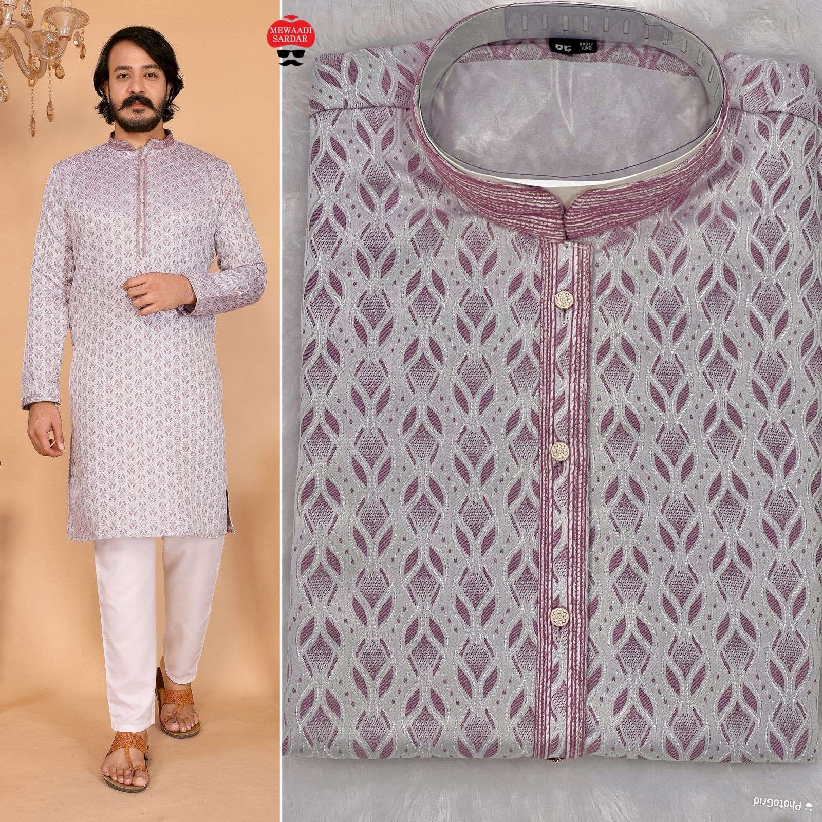 INLI BARATI SILK JACQUARD DESIGNER ETHNIC WEAR MENS KURTA WITH PYJAMA PAIR 
