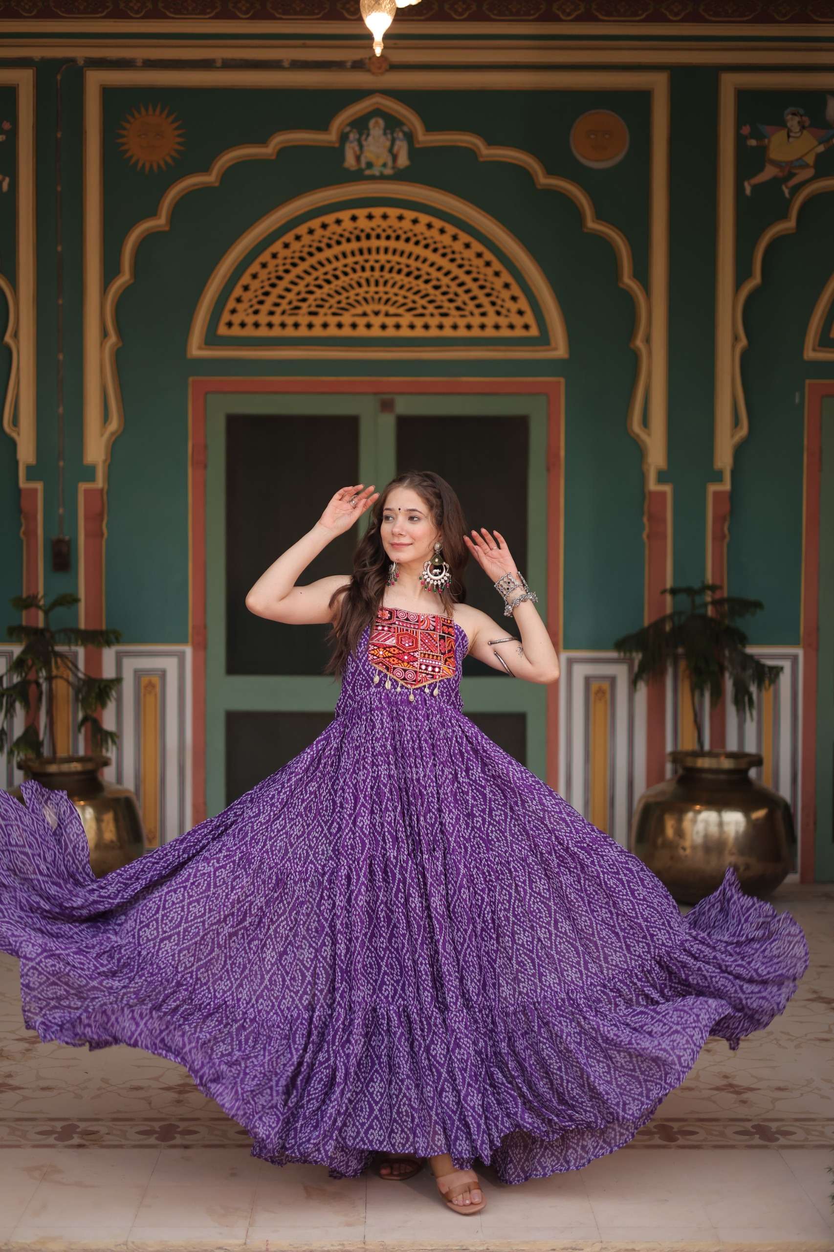 KA 1119 BANDHANI PRINT WITH MIRROR WORK NAVRATRI WEAR LADIES GOWNS 
