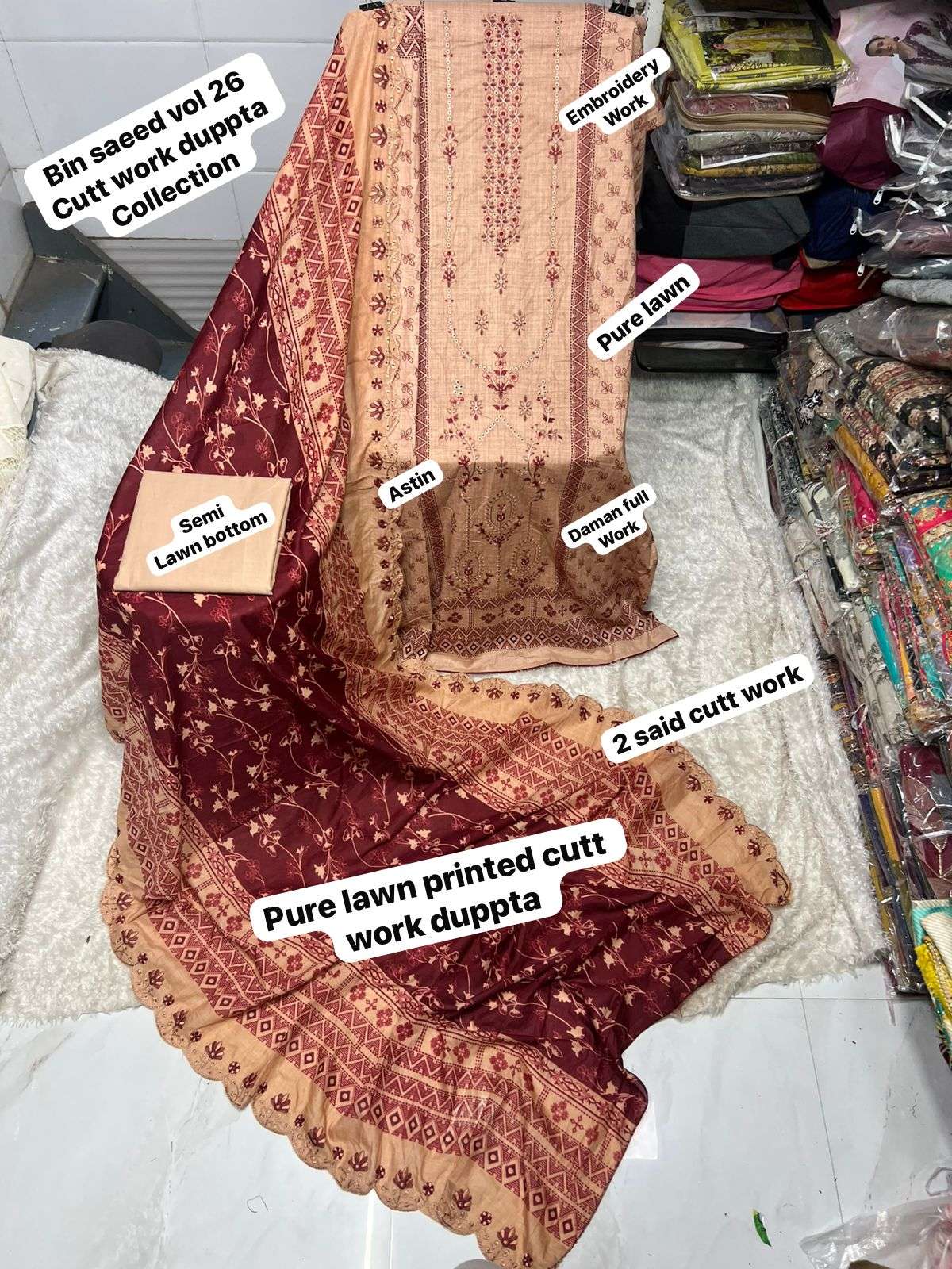 SF BIN SAEED VOL 26 LAWN COTTON FANCY WORK PAKISTANI SUIT