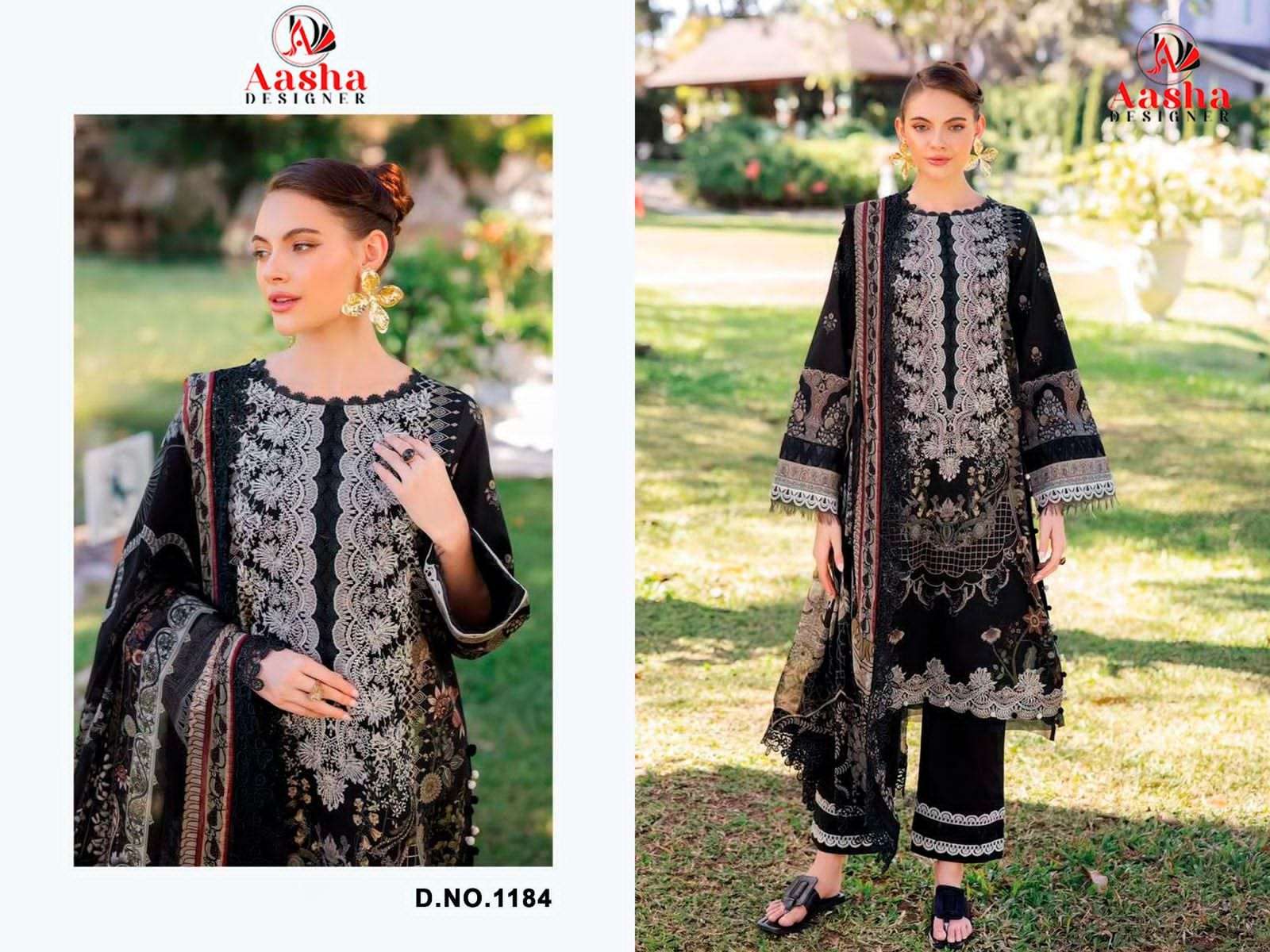 AASHA DESIGNER DESIGN NO - 1184 PURE COTTON PRINT EXCLUSIVE PATCH EMBROIDERED PAKISTANI SUIT