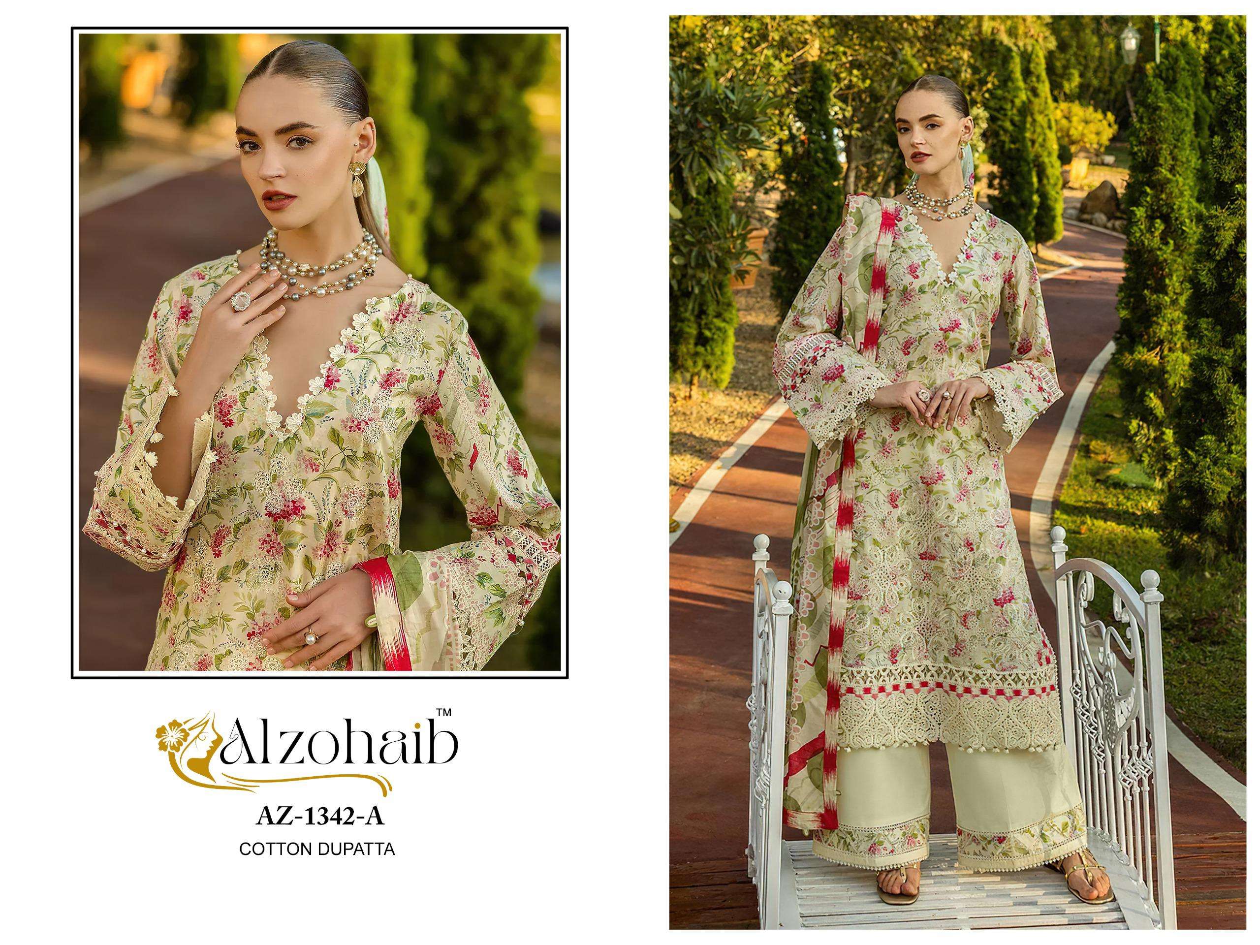 AL ZOHAIB DESIGN NO - 1342 AB PURE COTTON PRINT SELF BORING WORK PATCH PAKISTANI SUIT