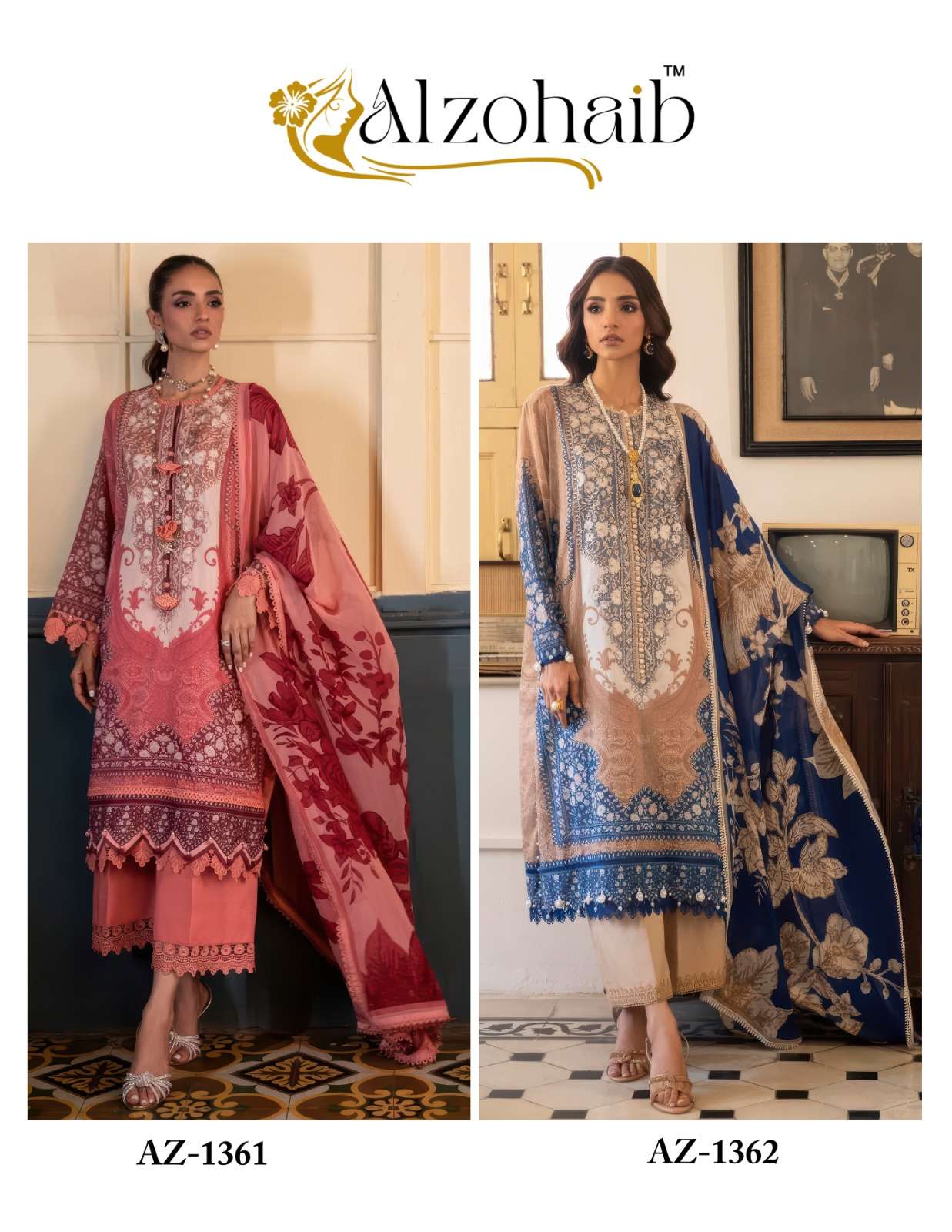 AL ZOHAIB DESIGN NO - 1361-1362 PURE COTTON HEAVY PATCH WORK PAKISTANI SUIT