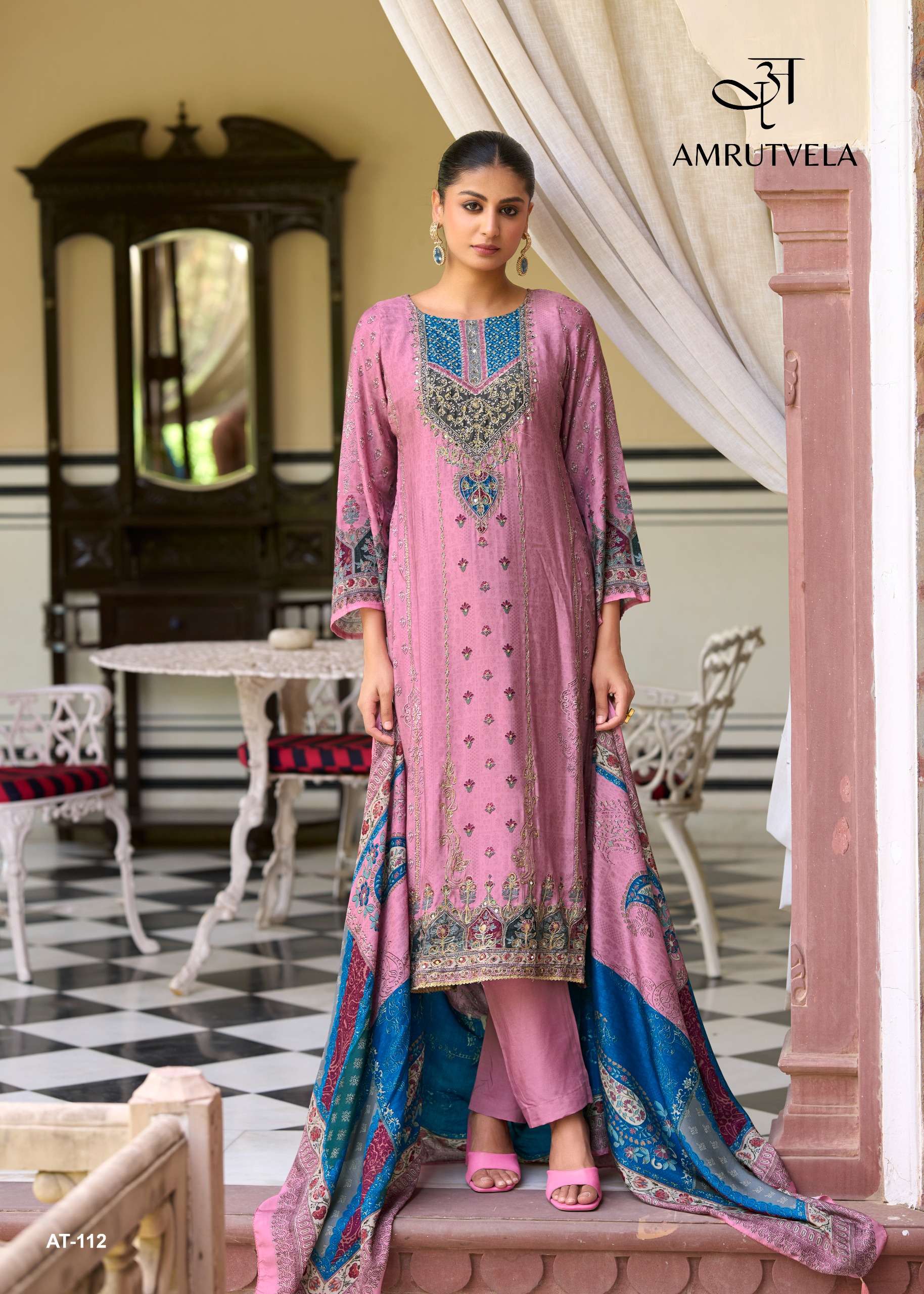 AMRUTVELA AT 112 VISCOSE DIGITAL PRINT WITH DESIGNER WORK SUIT