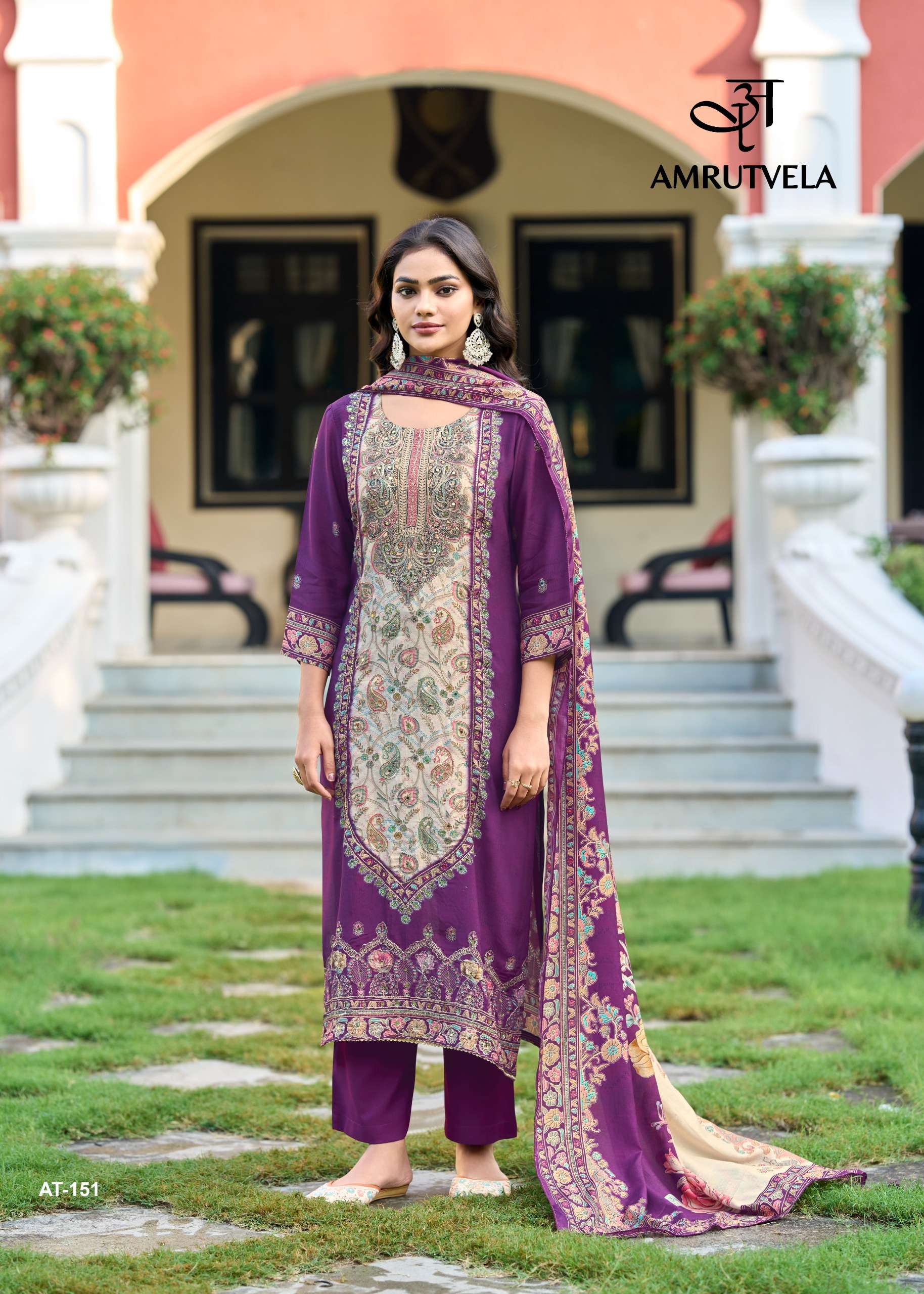 AMRUTVELA AT 151 VISCOSE DIGITAL PRINT WITH HAND WORK DESIGNER SUIT
