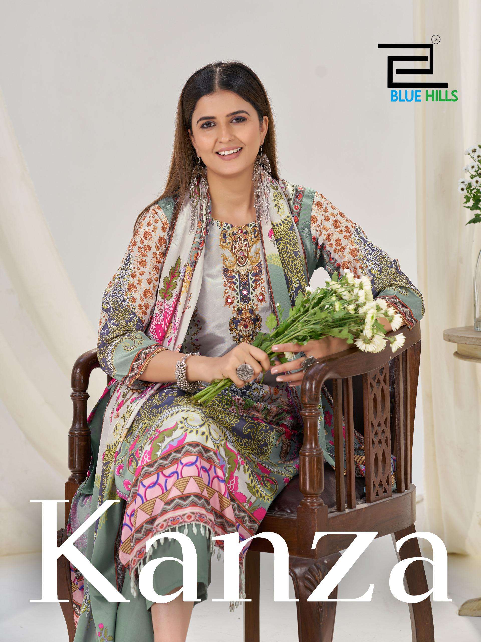 BLUE HILLS KANZA SILK DIGITAL PRINT FANCY LADIES KURTI BOTTOM AND DUPATTA 