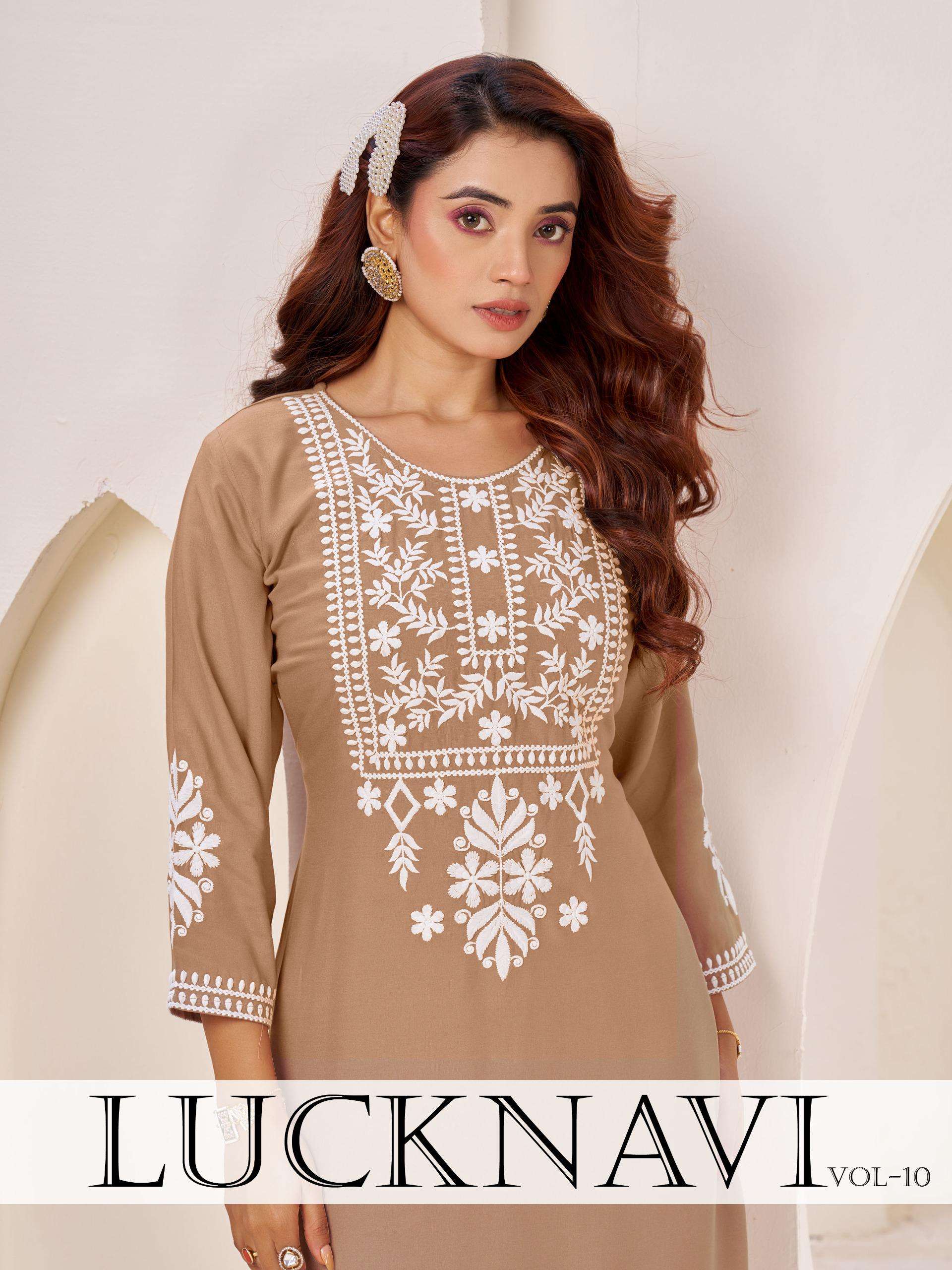 BLUE HILLS LUCKNAVI VOL 10 RAYON FANCY WORKS KURTI WITH BOTTOM PAIR