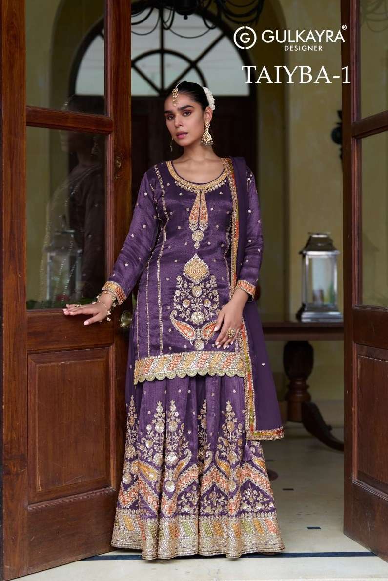 GULKAYRA DESIGNER TAIYBA VOL 1 SIMER SILK HEAVY EMBROIDERD WEDDING WEAR SUIT