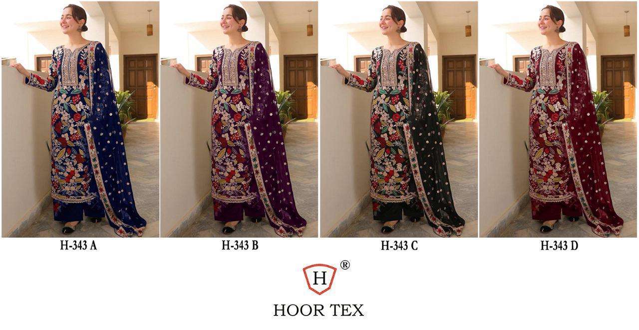 HOOR TEX DESIGN NO - HF 343 A-D HEAVY VELVET READYMADE PAKISTANI SUIT