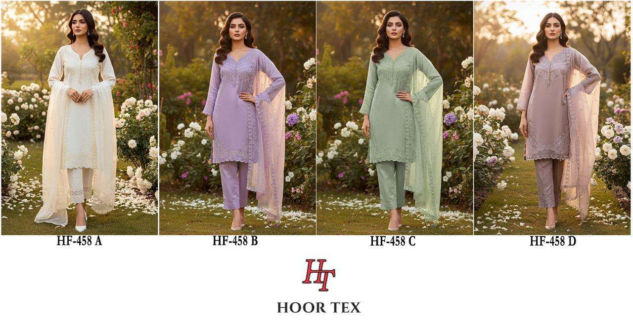 HOOR TEX DESIGN NO - HF 458 A-D CRISTAL VISCOSE READYMADE PAKISTANI SUIT