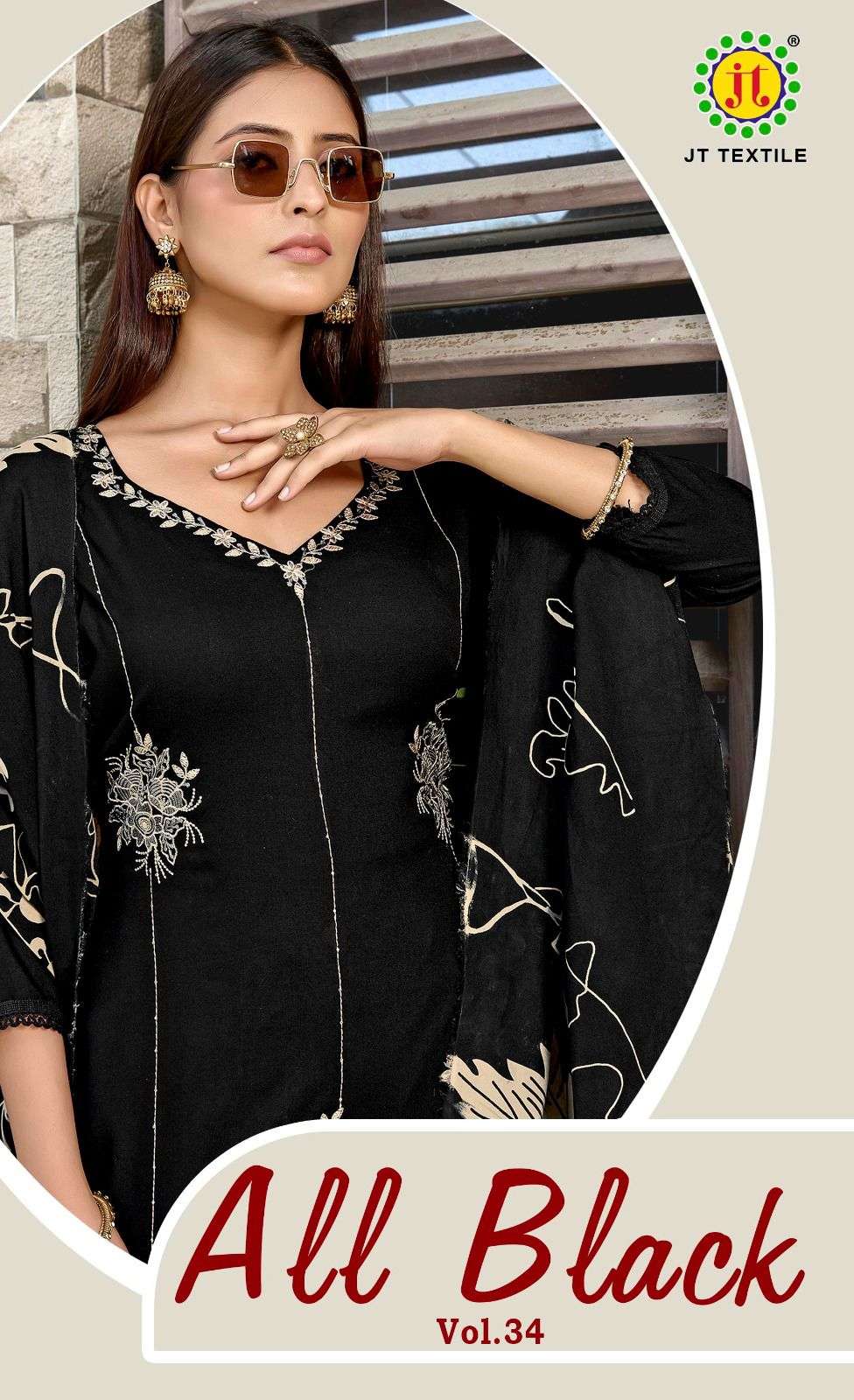 JT ALL BLACK 34 RAYON PREMIUM WORKS LADIES SALWAR SUIT