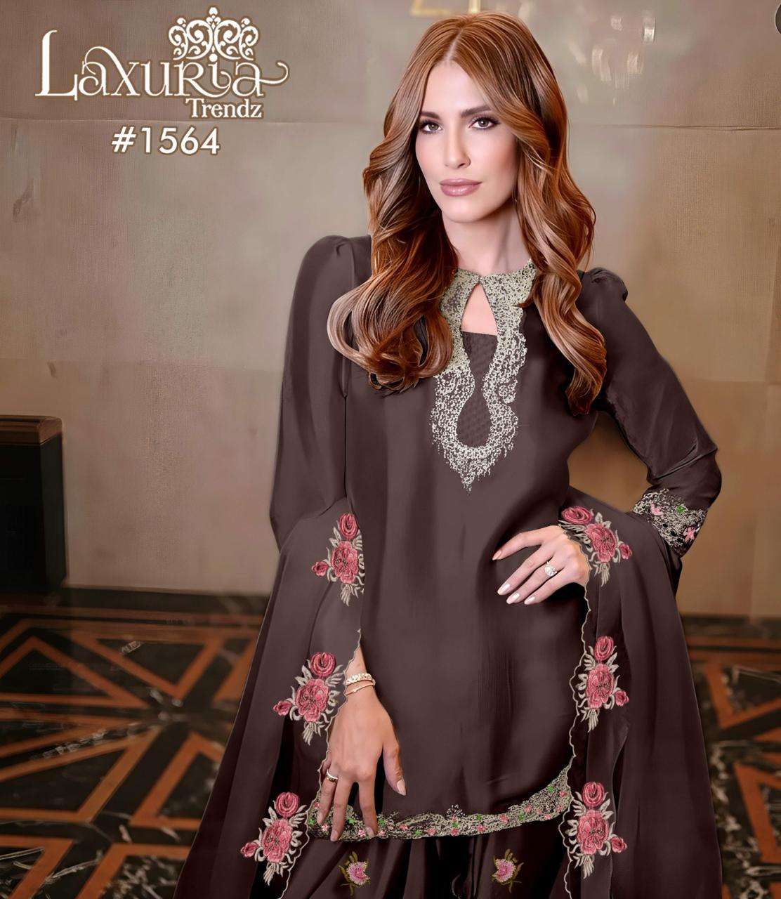 LAXURIA TRENDZ D NO 1564 SATIN DESIGNER PARTY WEAR PAKISTANI STYLE SUIT