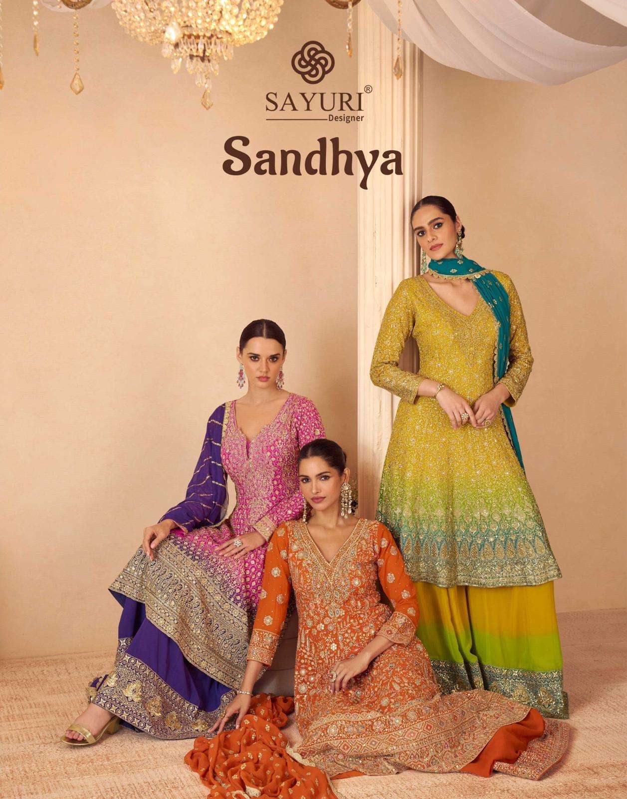 SAYURI DESIGNER SANDHYA  GEROGETTE HEAVY DESIGNER WEDDING WEAR SUIT