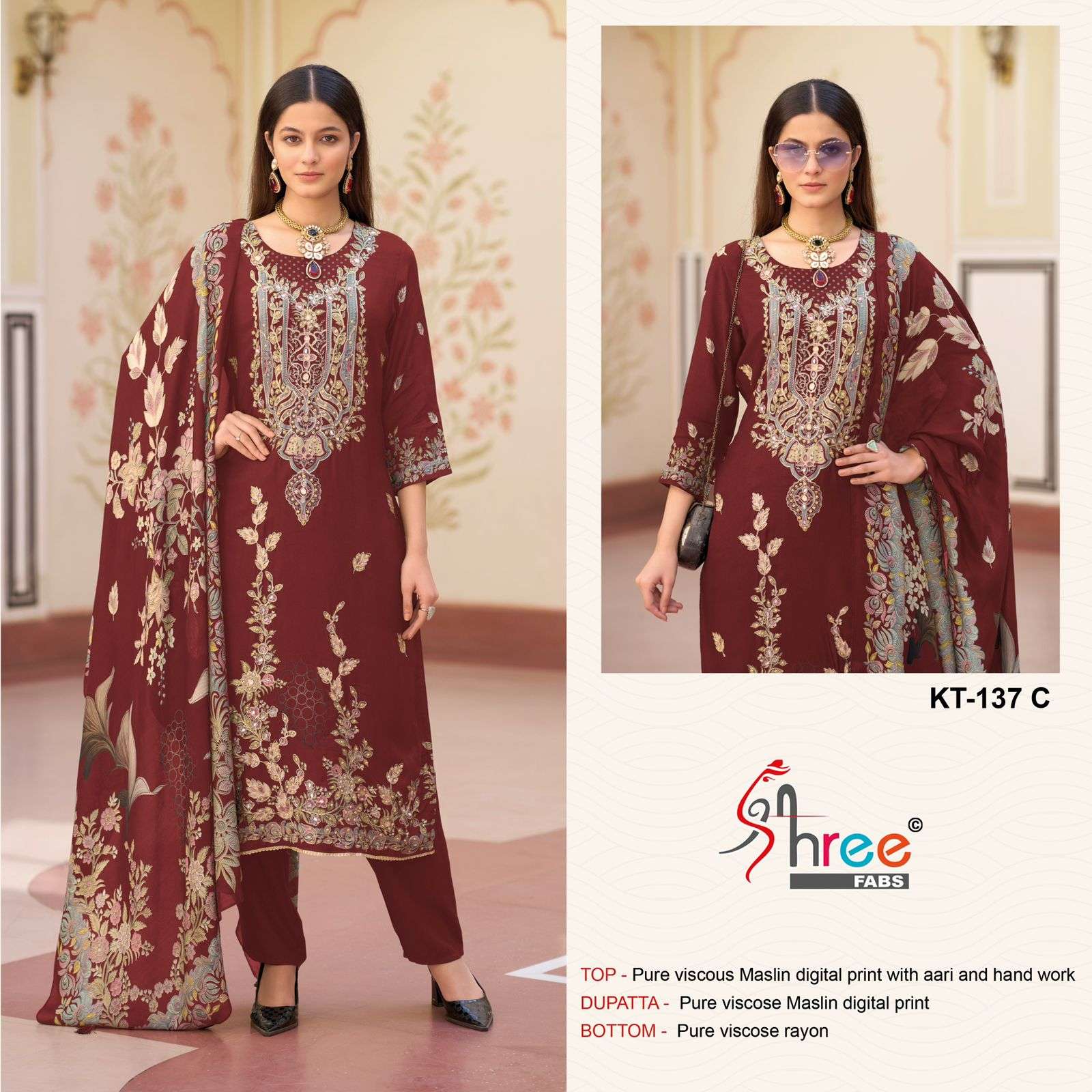 SHREE FABS KT 137 VISCOSE DIGITAL PRINT WITH HEAVY DESIGNER WORK SUIT
