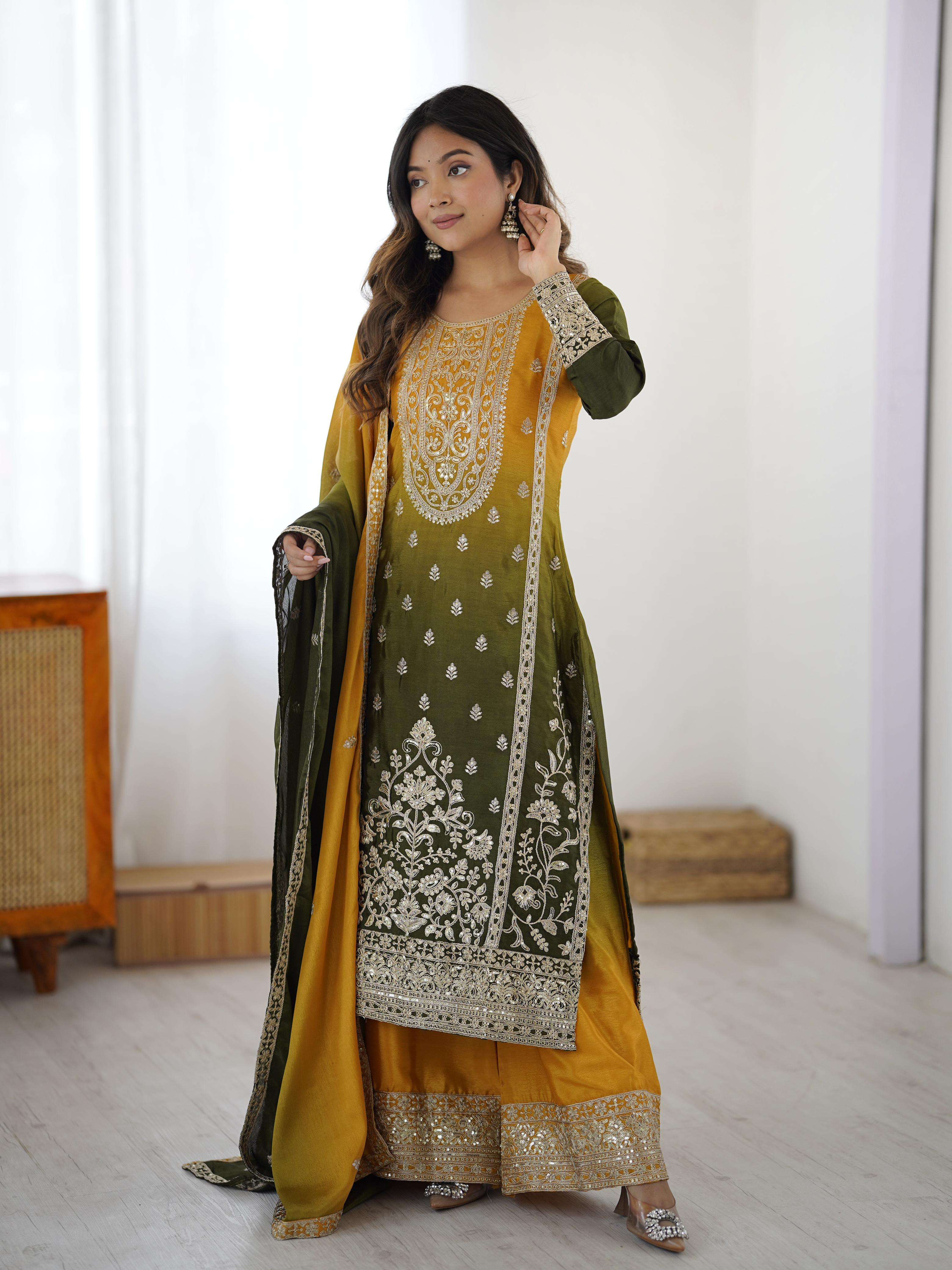 SP 36 SHADED SILK FABRIC FESTIVE WEAR READY MADE LADIES SUIT