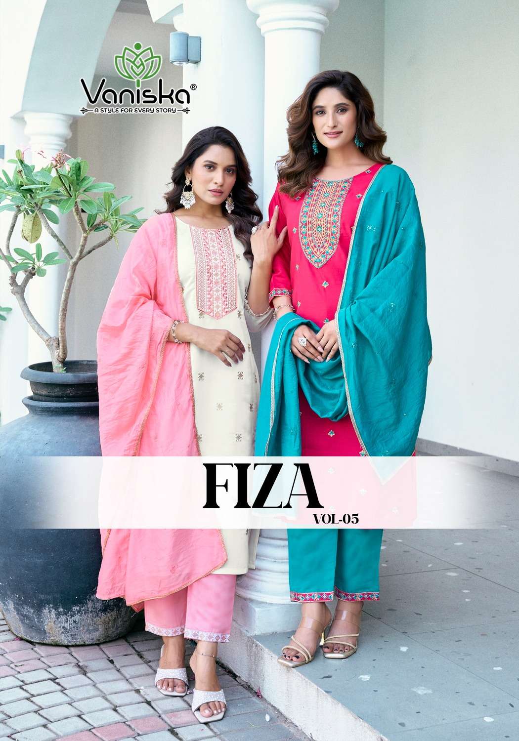 VANISKA FIZA VOL 5 SILK FANCY WORKS LADIES KURTI COMBO SET 