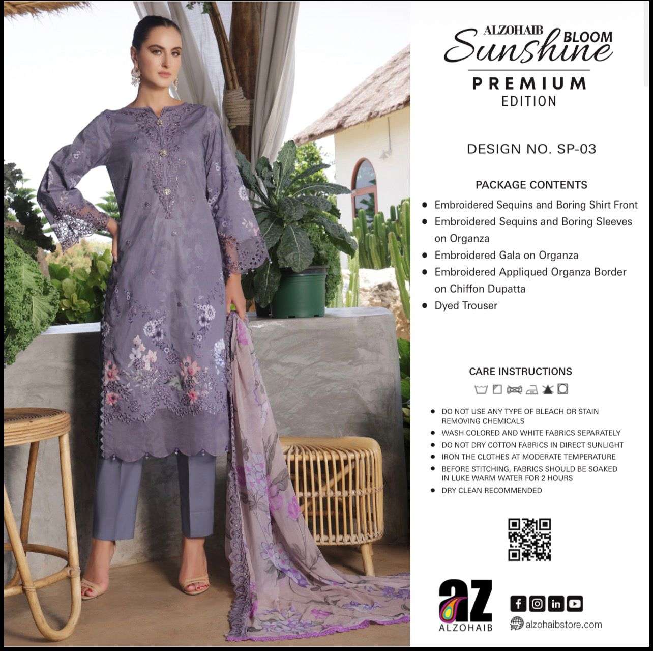 AL ZOHAIB SUNSHINE BLOOM PREMIUM EDITION LAWN COTTON DESIGNER WORK SUIT