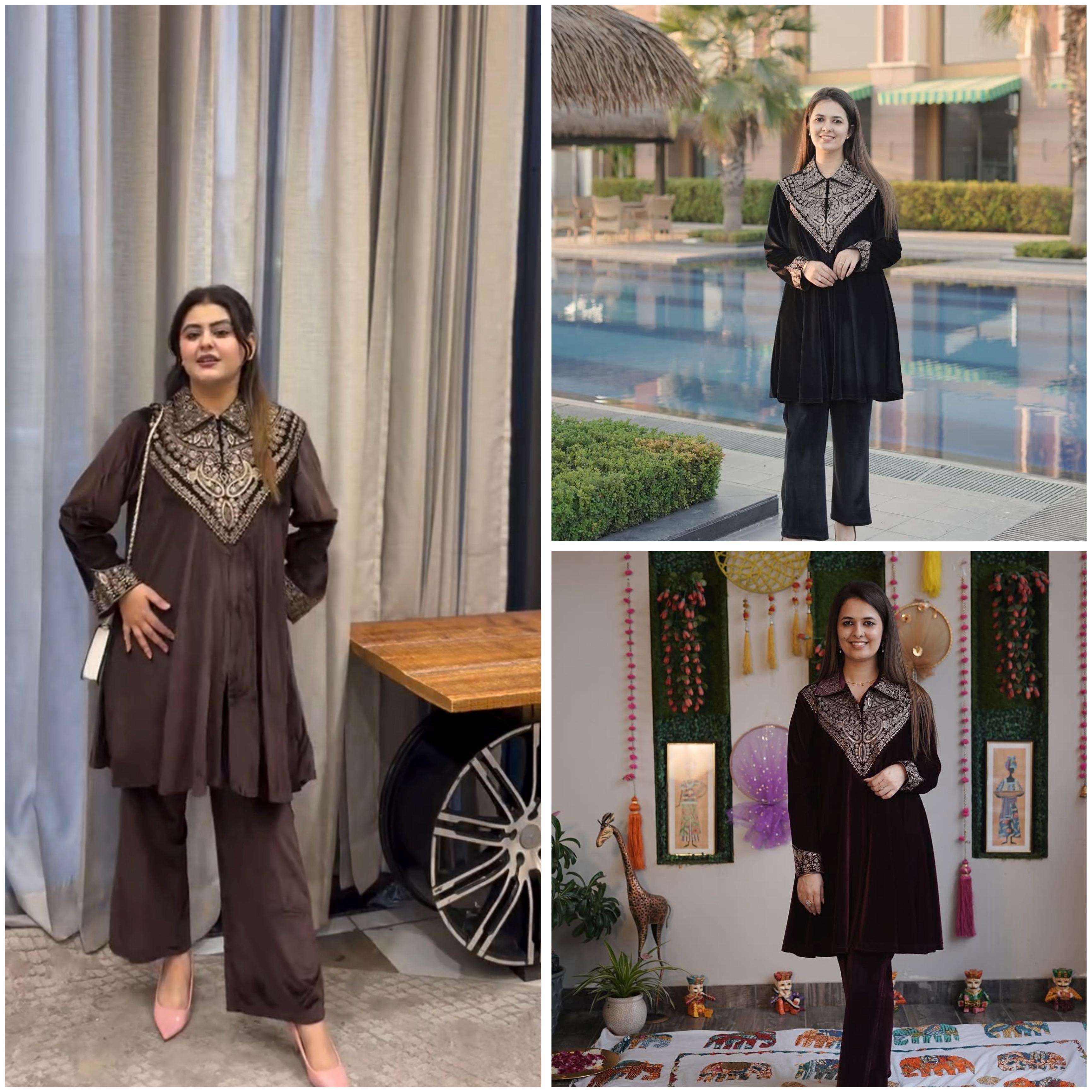 BE 413 VELVET DESIGNER PARTY WEAR KURTA WITH PLAZZO 