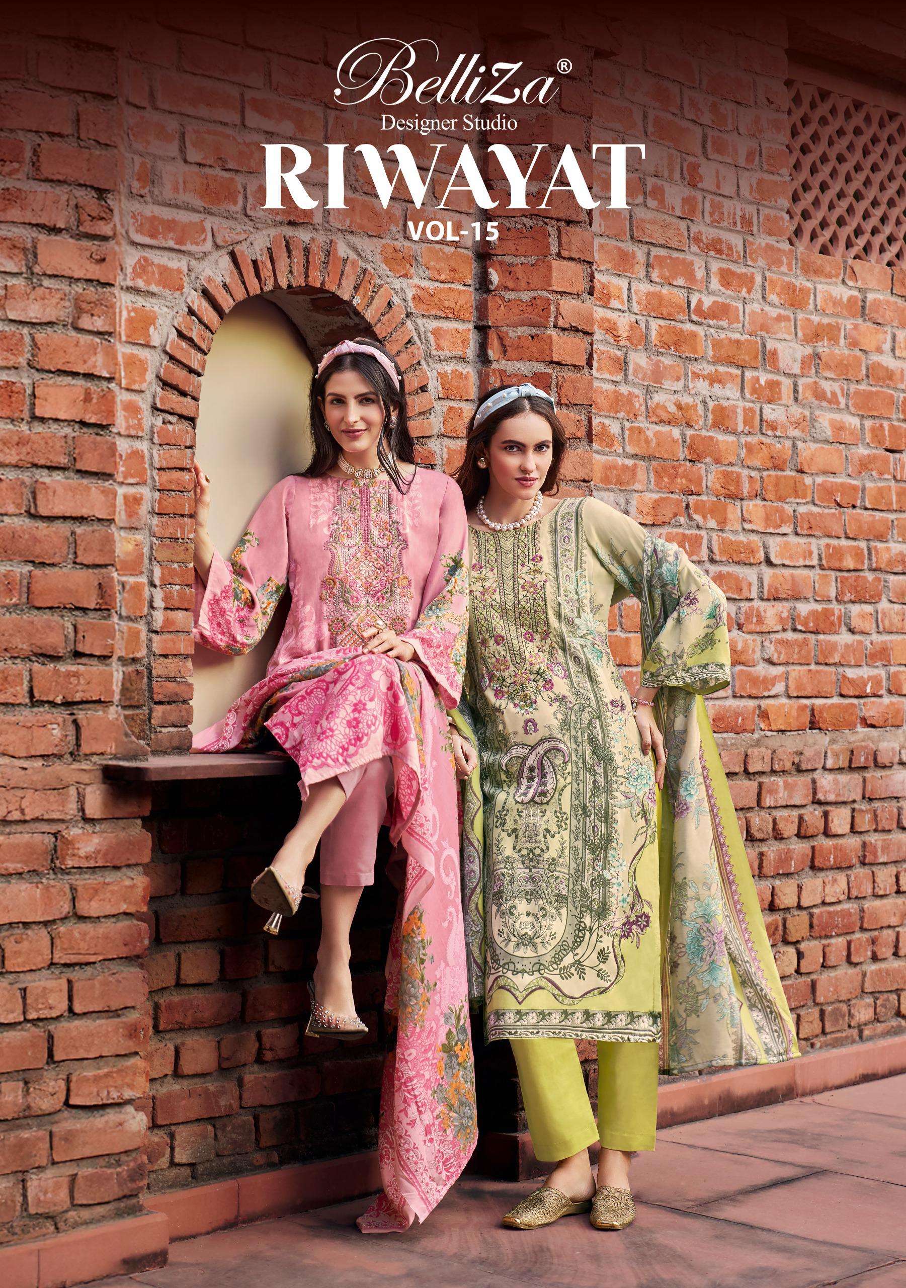 BELLIZA DESIGNER STUDIO RIWAYAT VOL 15 VISCOSE DIGITAL PRINT WITH FANCY WORK SUIT