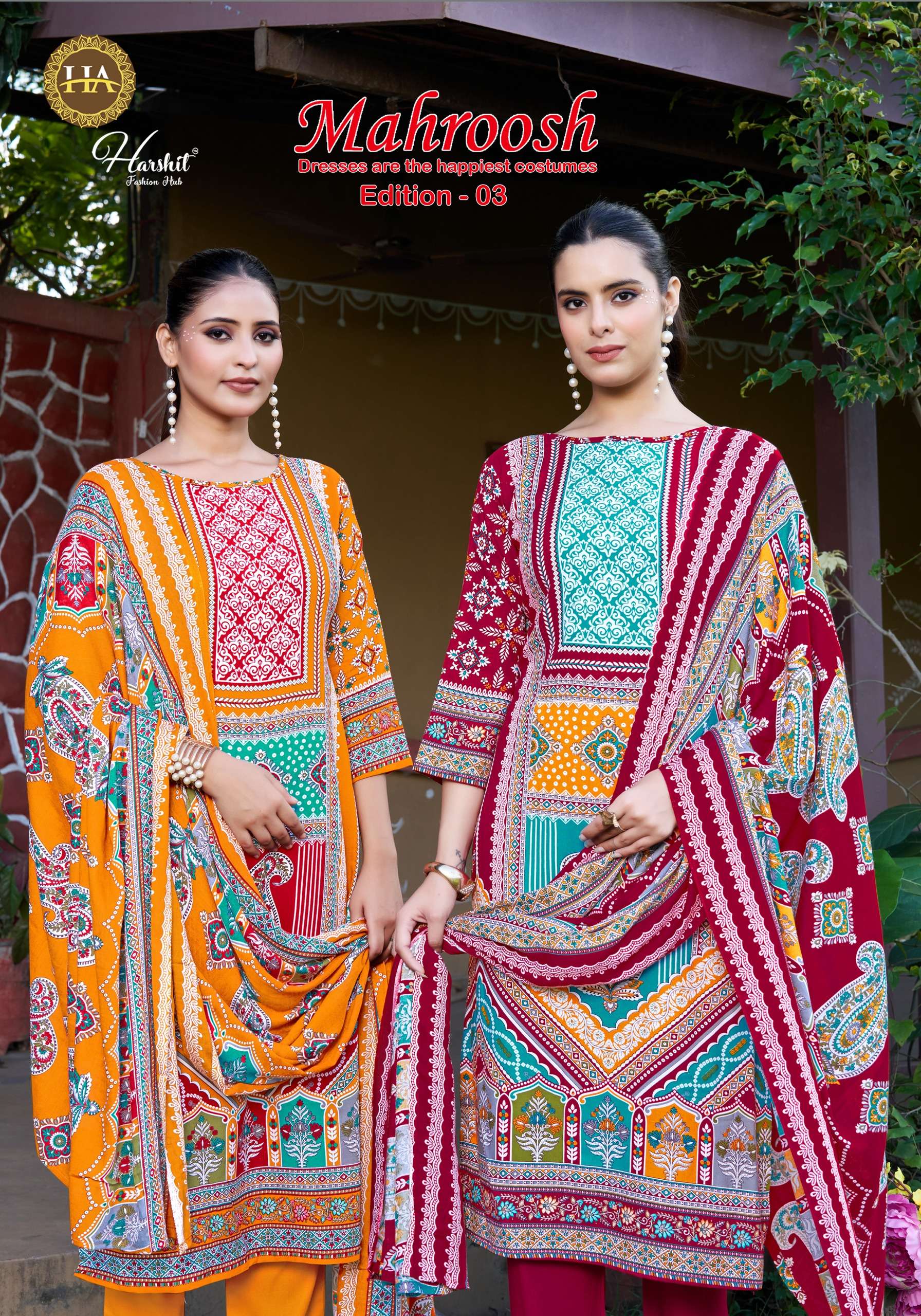 HARSHIT FASHION HUB MAHROOSH EDITION 3 VISCOSE FANCY WORKS SUIT