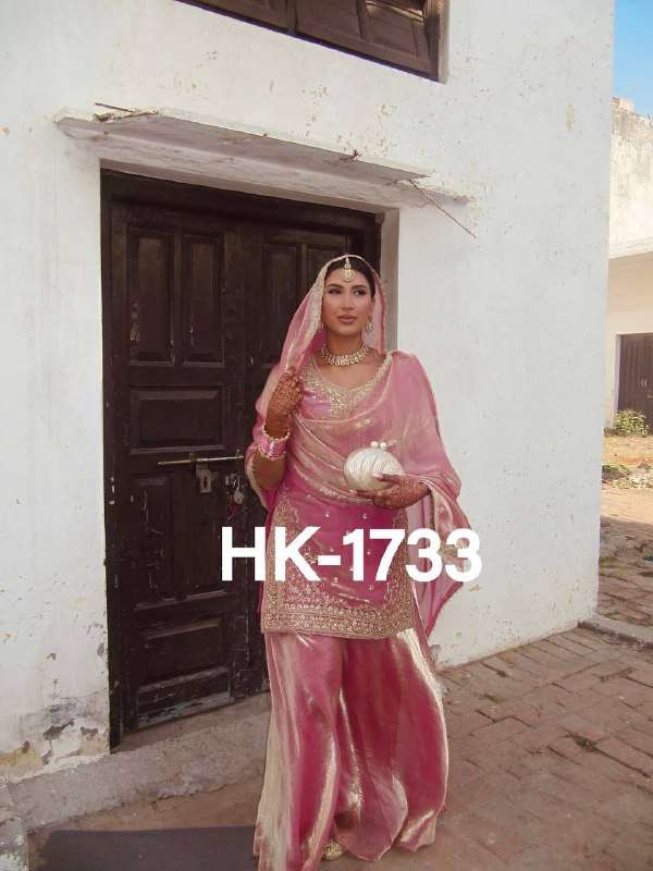 HK 1733 SILK WITH BEAUTIFUL DESIGNER LOOK TOP WITH PLAZZO AND DUPATTA SET 