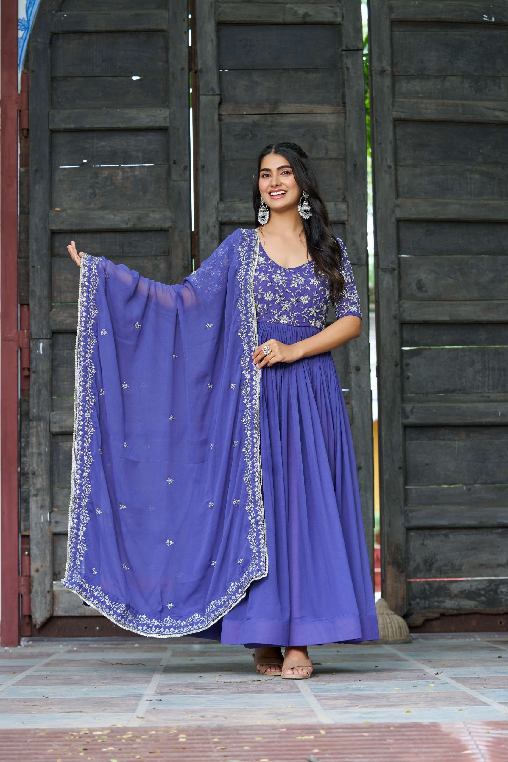 KA 1204 GEORGETTE SEQUENCE DESIGNER PARTY WEAR GOWN WITH DUPATTA 