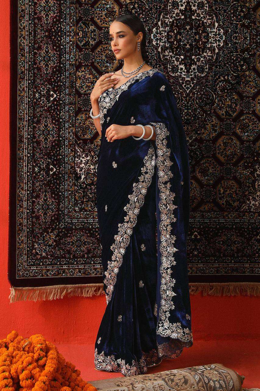 KD 616 VELVET HEAVY ELEGANT DESIGNER LOOK PARTY WEAR LADIES SAREE