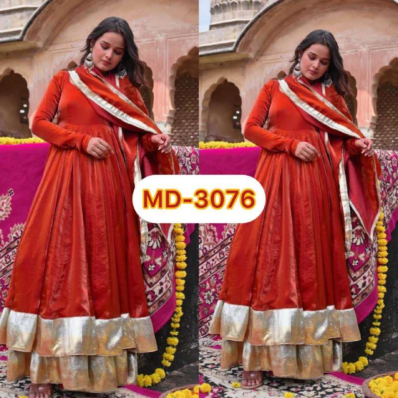 MD 3076 SILK DESIGNER ANARKALI STYLE LADIES PARTY WEAR SUIT