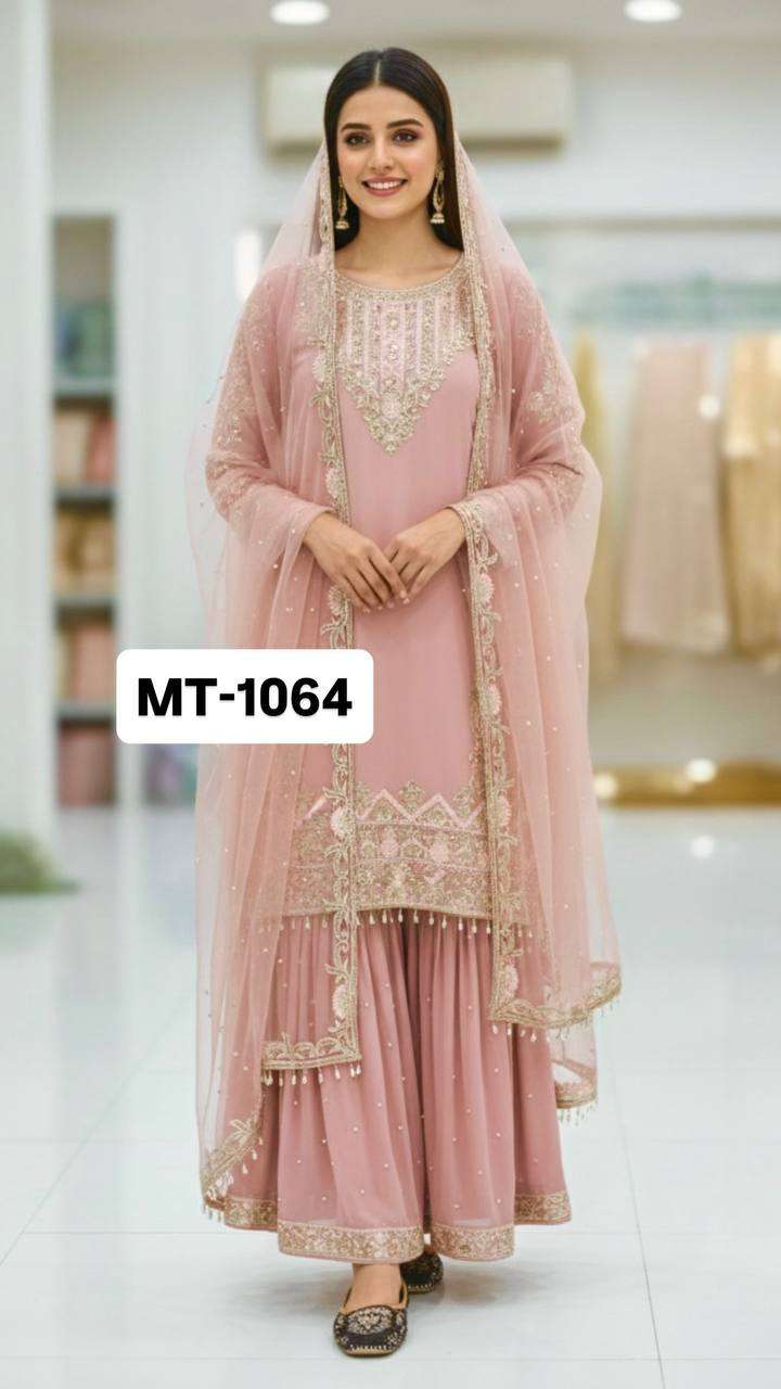 MT 1064 FOX GEORGETTE HEAVY SEQUENCE DESIGNER PARTY WEAR LADIES SUIT