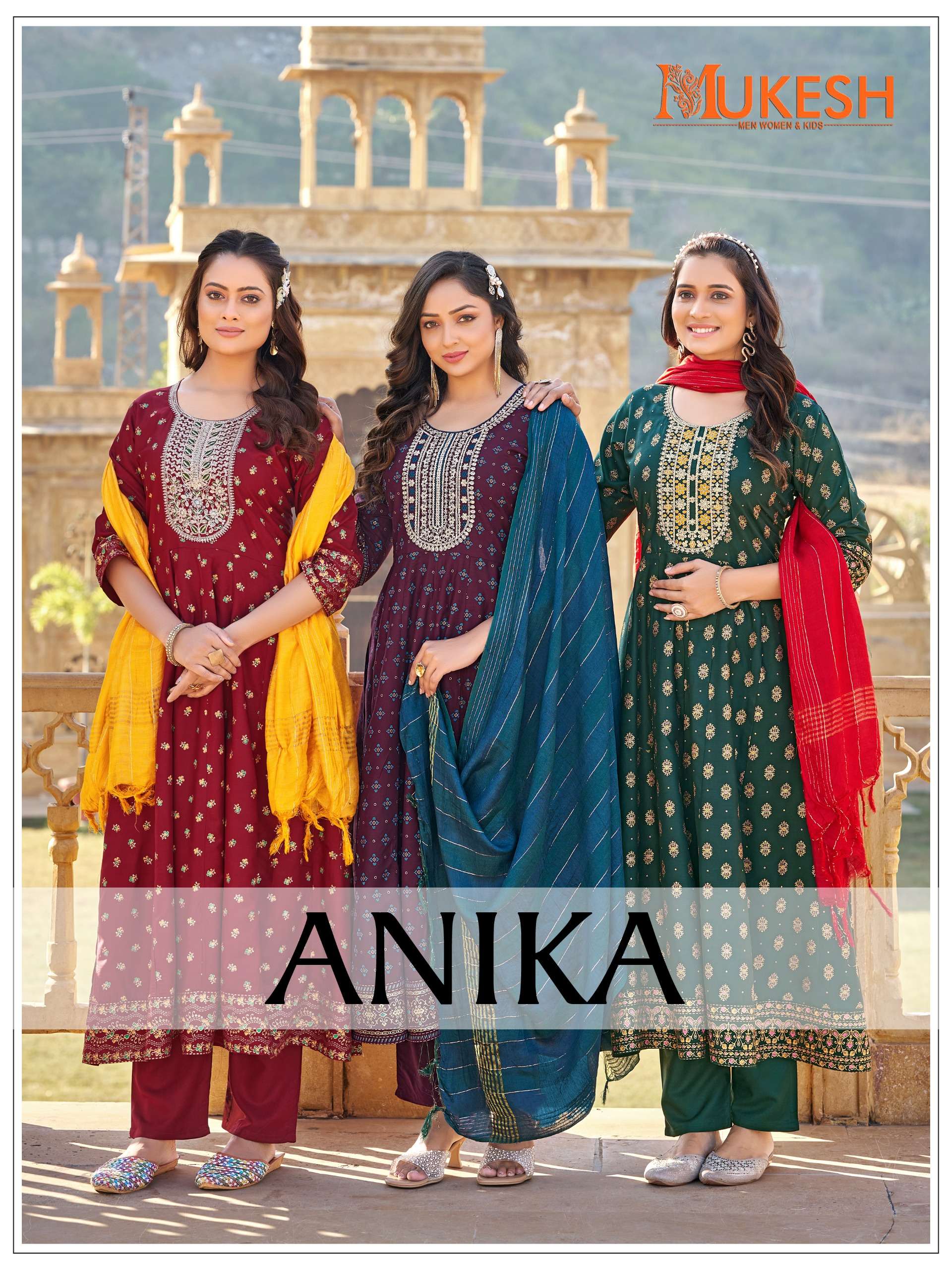 MUKESH ANIKA RAYON FANCY WORK LADIES GOWN PENT AND DUPATTA SET 