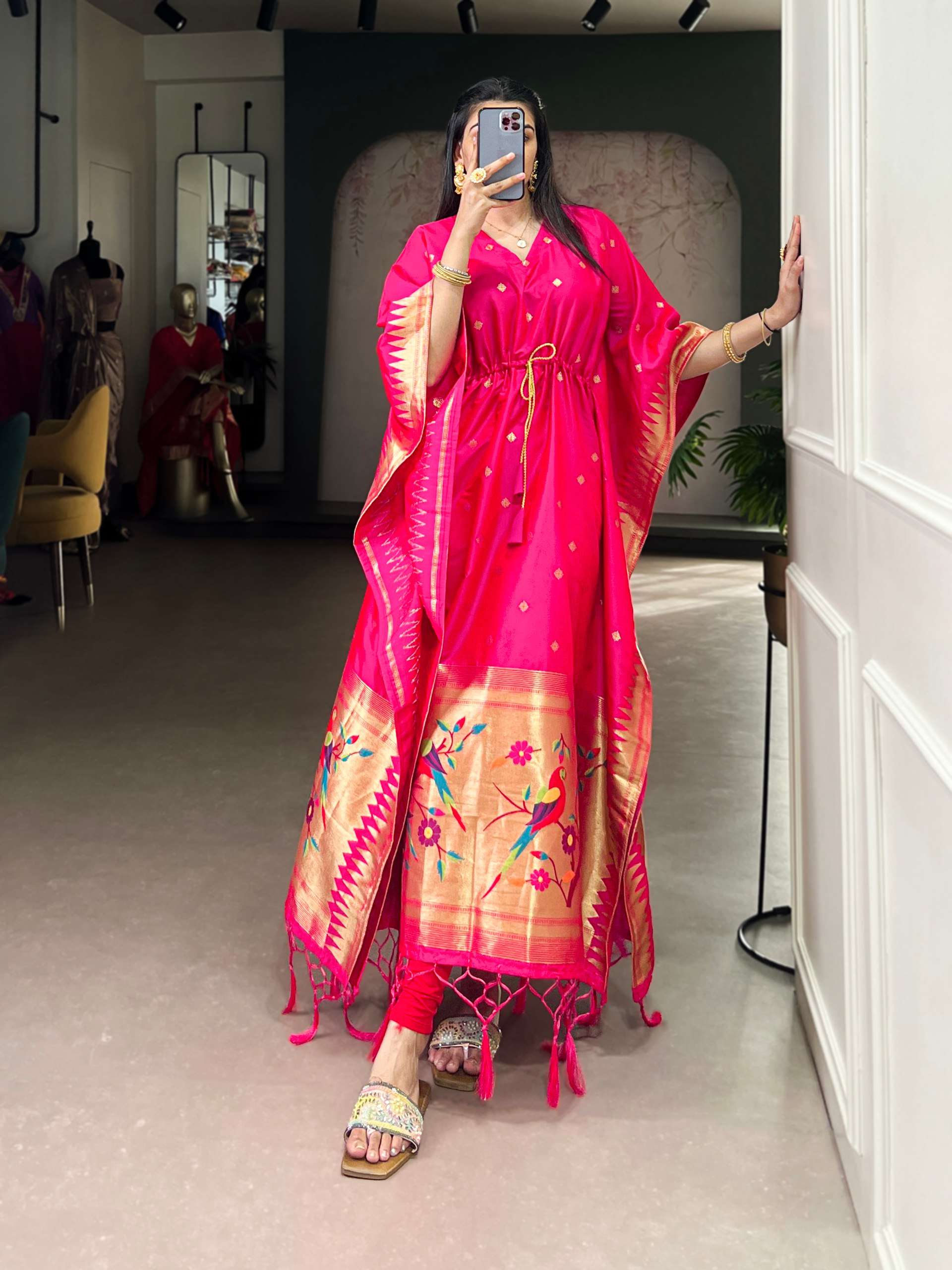 NNK 3803 JACQUARD PAITHANI WORK KAFTAN 