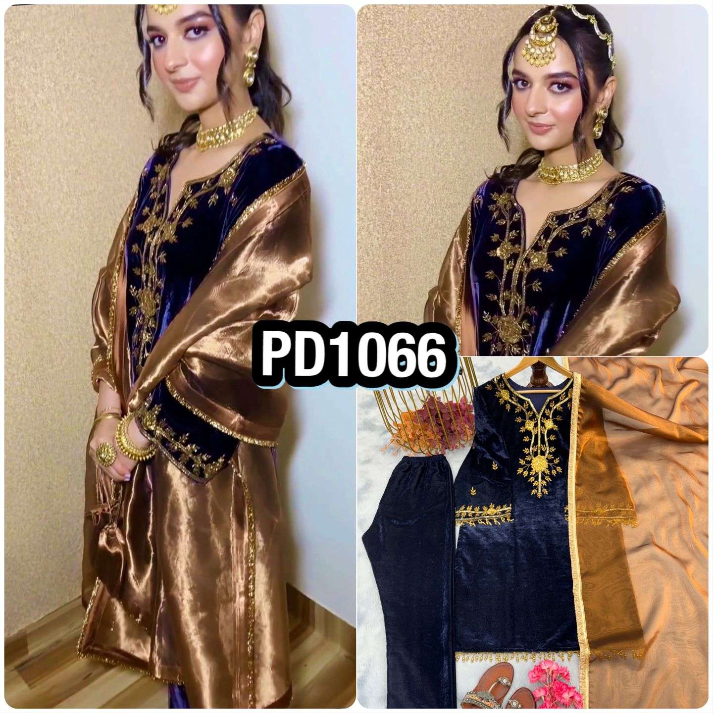 PD 1066 VELVET EMBROIDERY DESIGNER WORK TOP BOTTOM & DUPATTA 