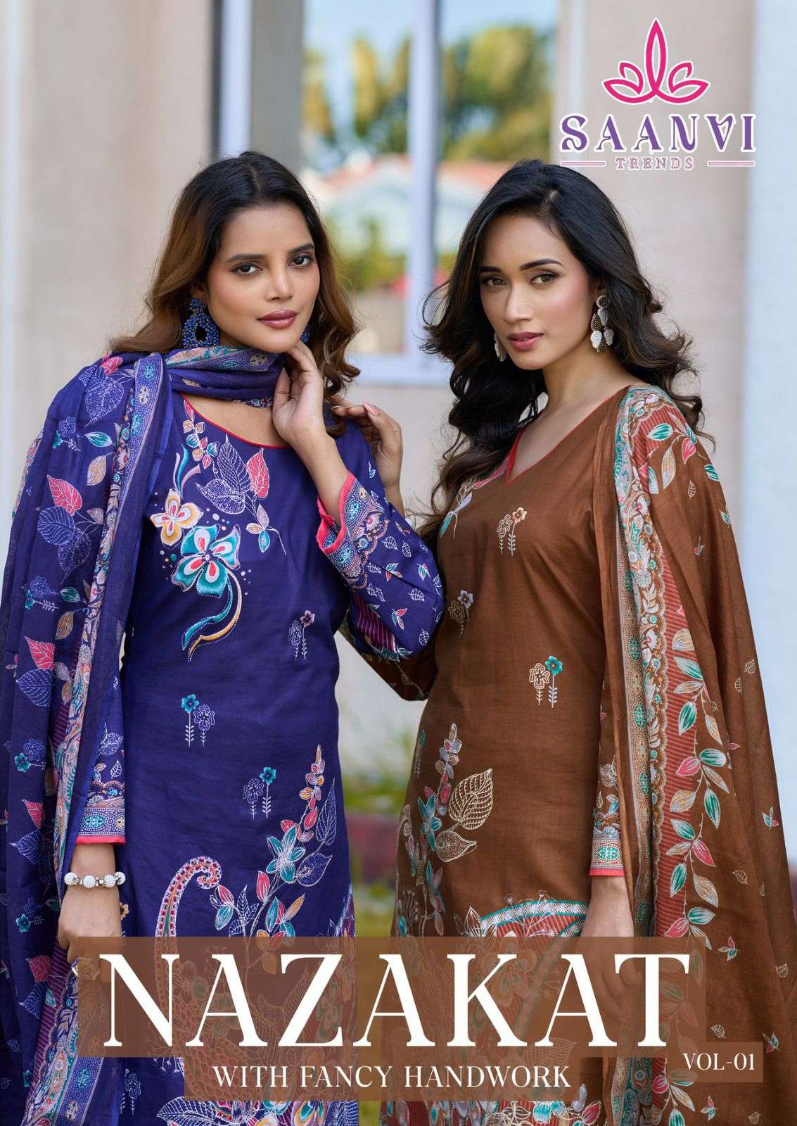 SAANVI  TRENDS NAZAKAT VOL 1 COTTON PRINTED WITH WORK SUIT