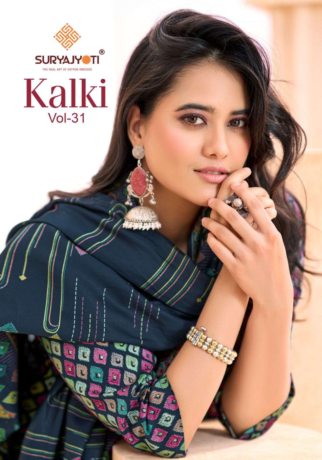  SURYAJYOTI KALKI VOL 31 JAM SATIN PRINT WITH FANCY WORK SUIT