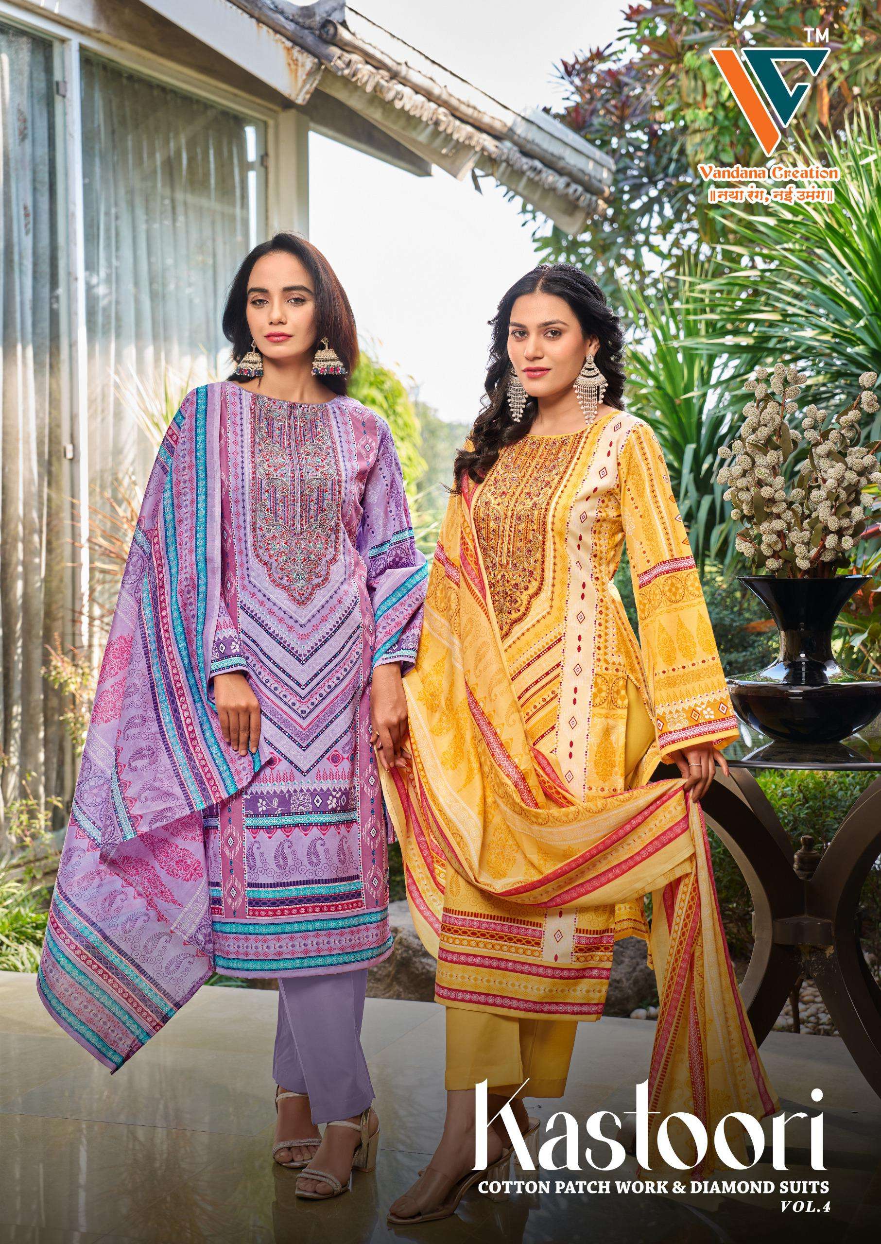 VANDANA CREATION KASTOORI‎ VOL 4 COTTON PRINT WITH FANCY WORK SUIT